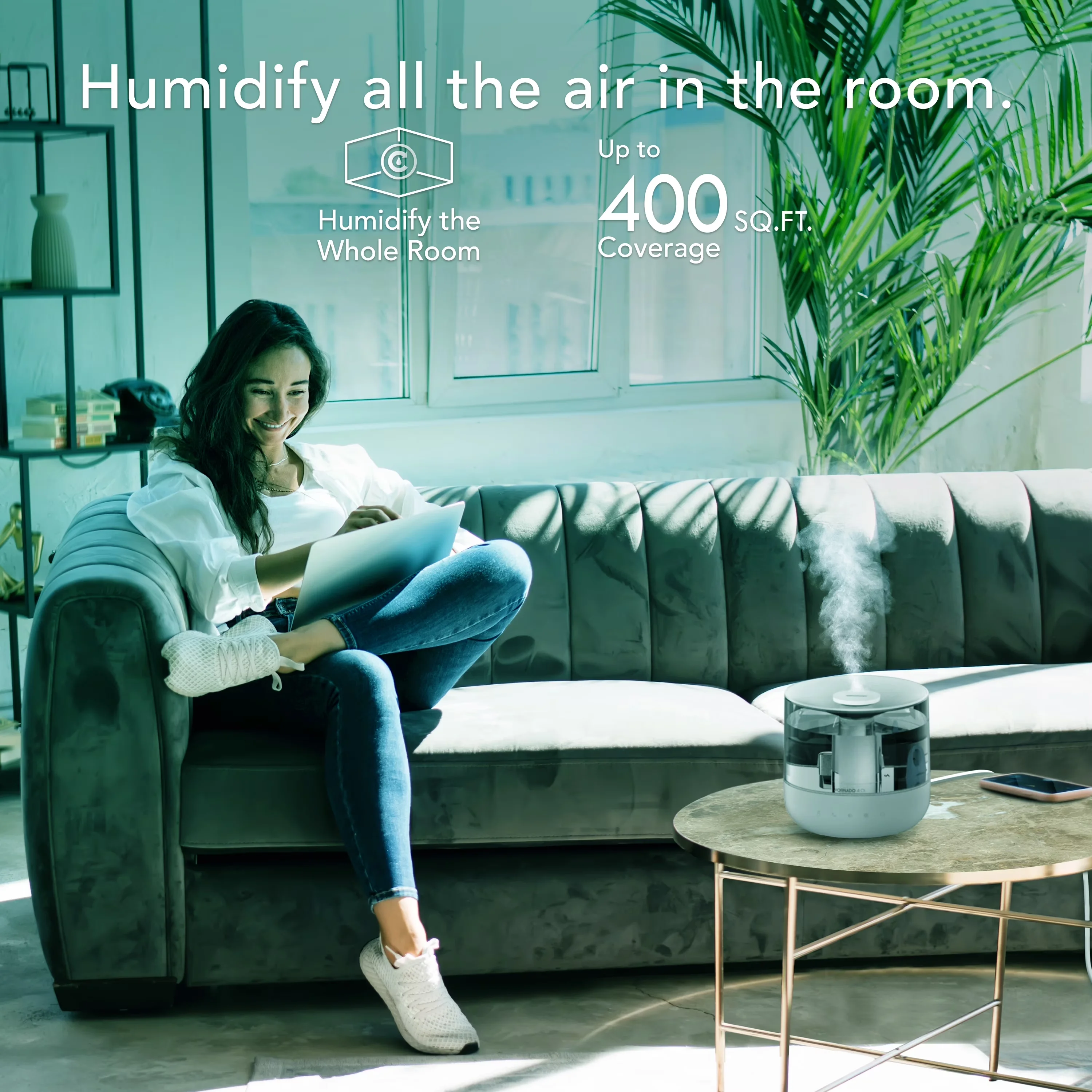 Humidifier Compact with Water Level Indicator, Oil Diffuser, 4 Whole Room Ultrasonic - White Model AD7399