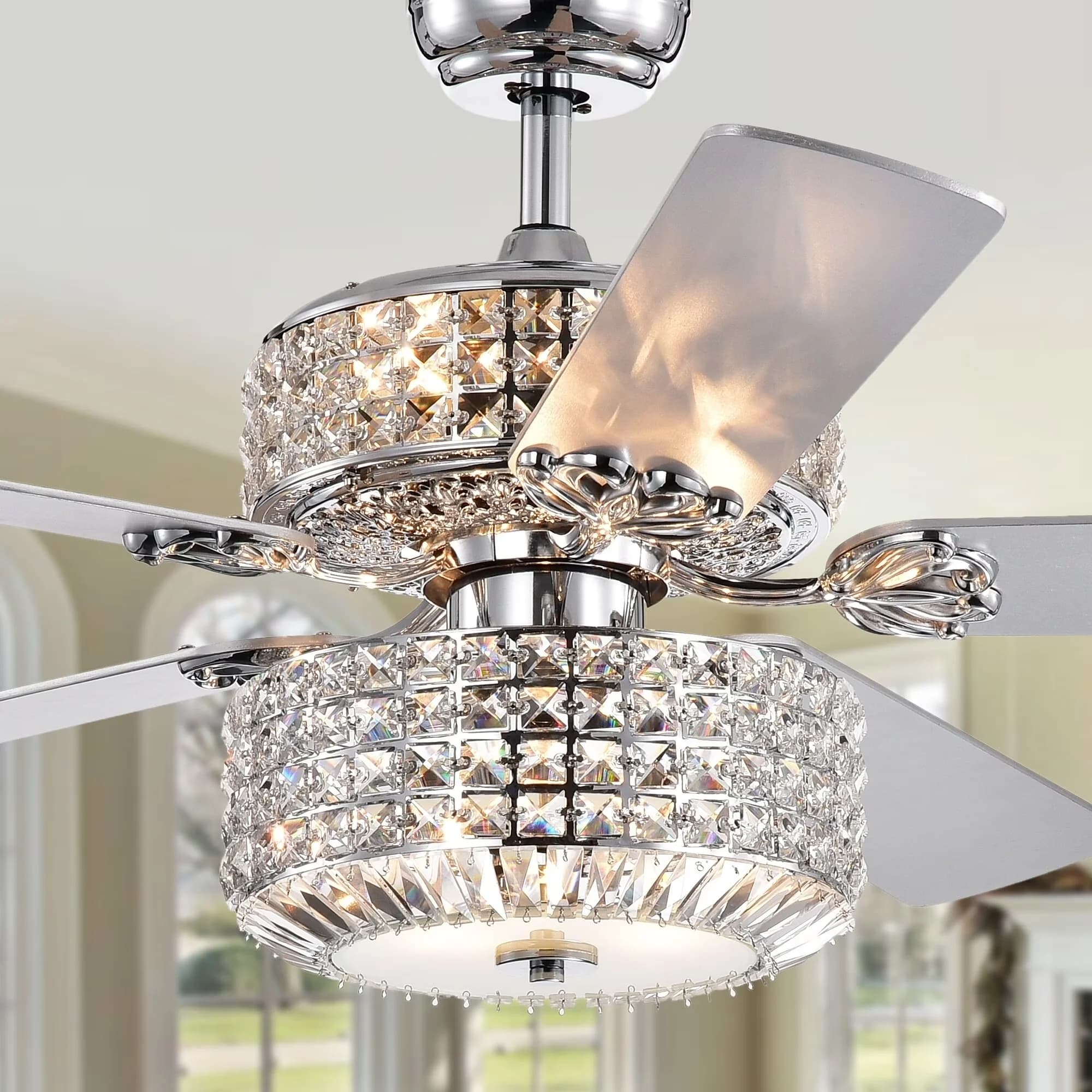 Ceiling Fan Modern with Incandescent, Traditional, Remote Controlled - Silver Crystal Model 3D7E2B