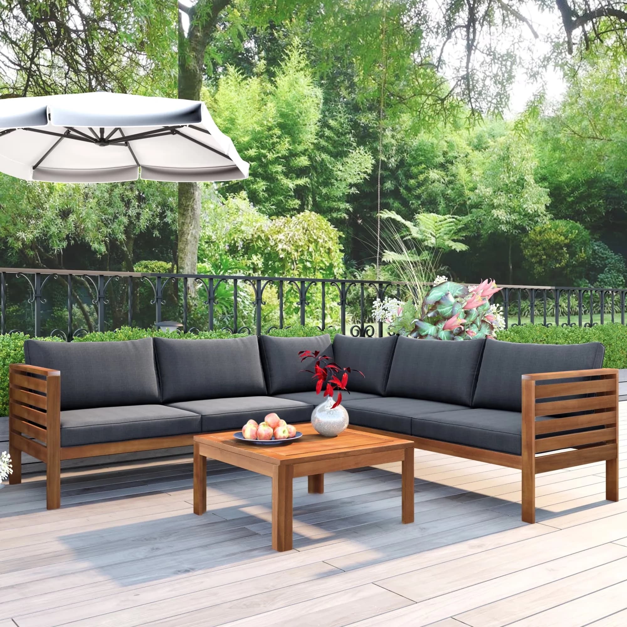 Classic Outdoor Sofas Sectional with Modern, Beige Cushions, Water-Resistant & UV-Protected - Gray Wood Model 4FA4D2