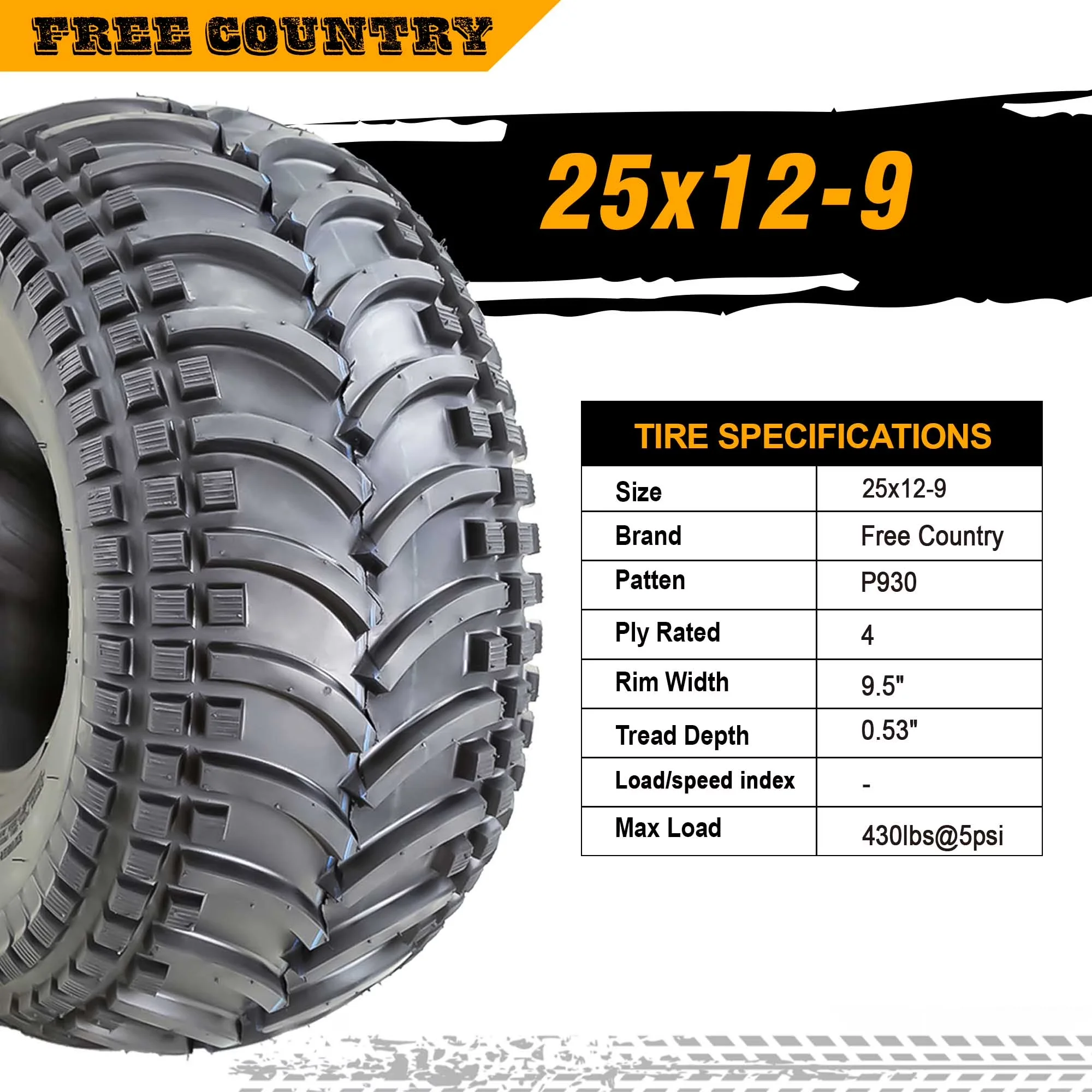Modern Atv Tire with Heavy-Duty, 25X12-9 4 Ply 25x12x9-10408, Ply Rated: 4 - Model A9583A