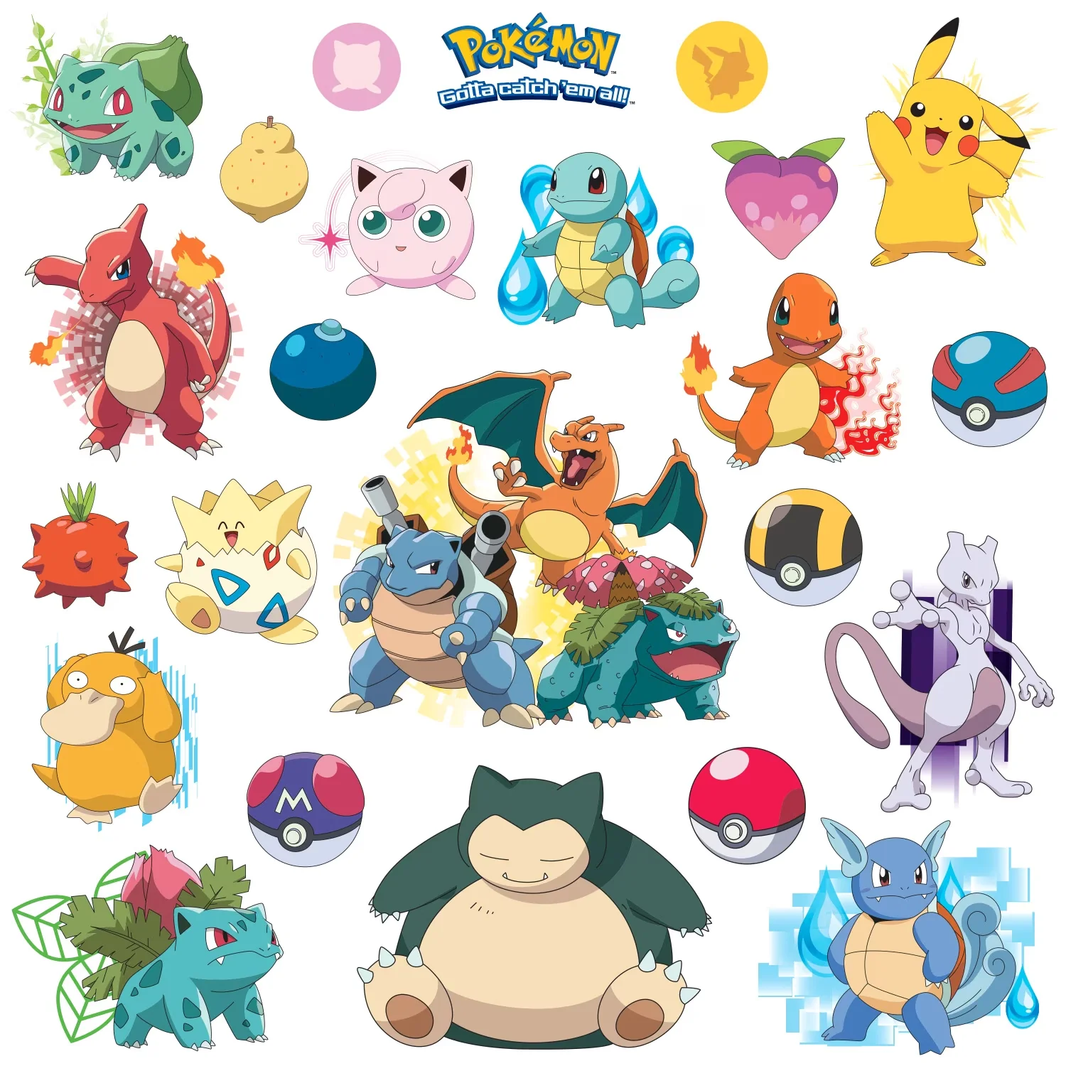 Sleek Wallpaper Wall Decals Wall Covering with Reusable, Iconic Pokemon - Vinyl Assorted Model 381015
