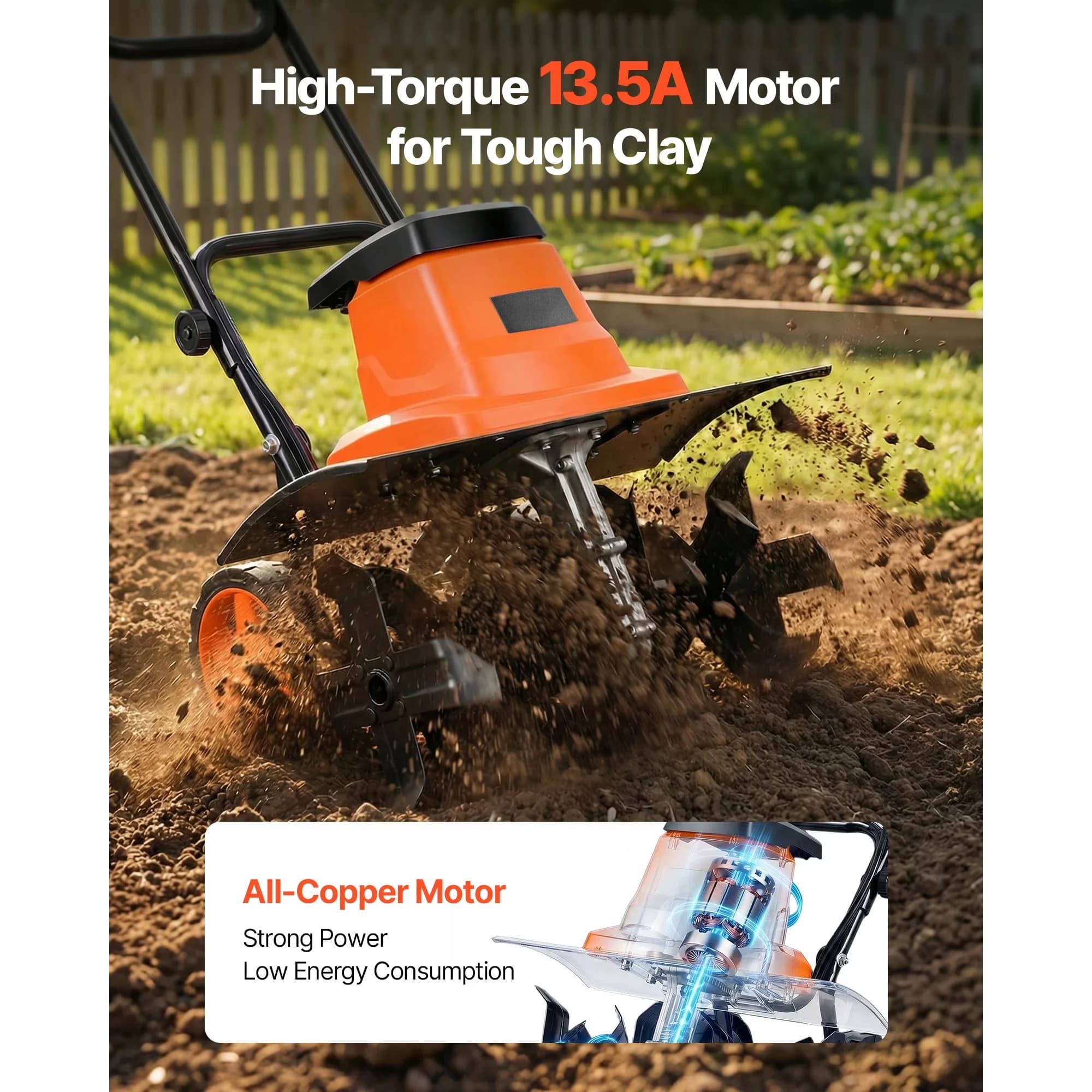 Trillers Cultivator Stylish with Steel Blades and Foldable Handle, 18in Wide Garden Rototiller, Corded Electric Tiller - Model 0E5078