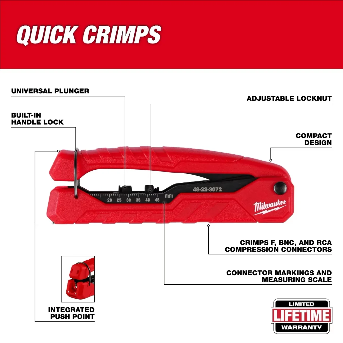 Quality Hand Tool with Compact, Coax Install Kit, CUT. STRIP. CRIMP. - Black Model B41F39