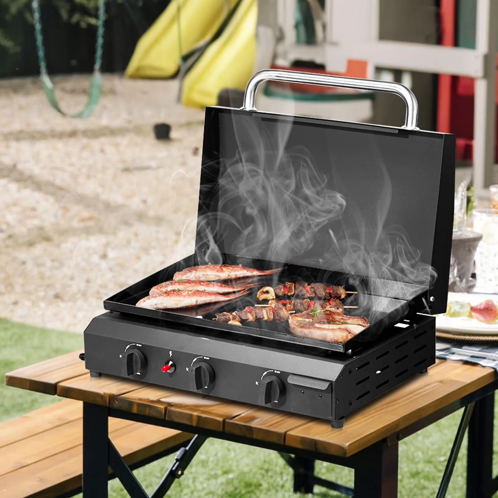 Flat Top Grill Compact with 30000 BTU, Portable - Iron, Stainless Steel, Plastic Model 7FCE5B