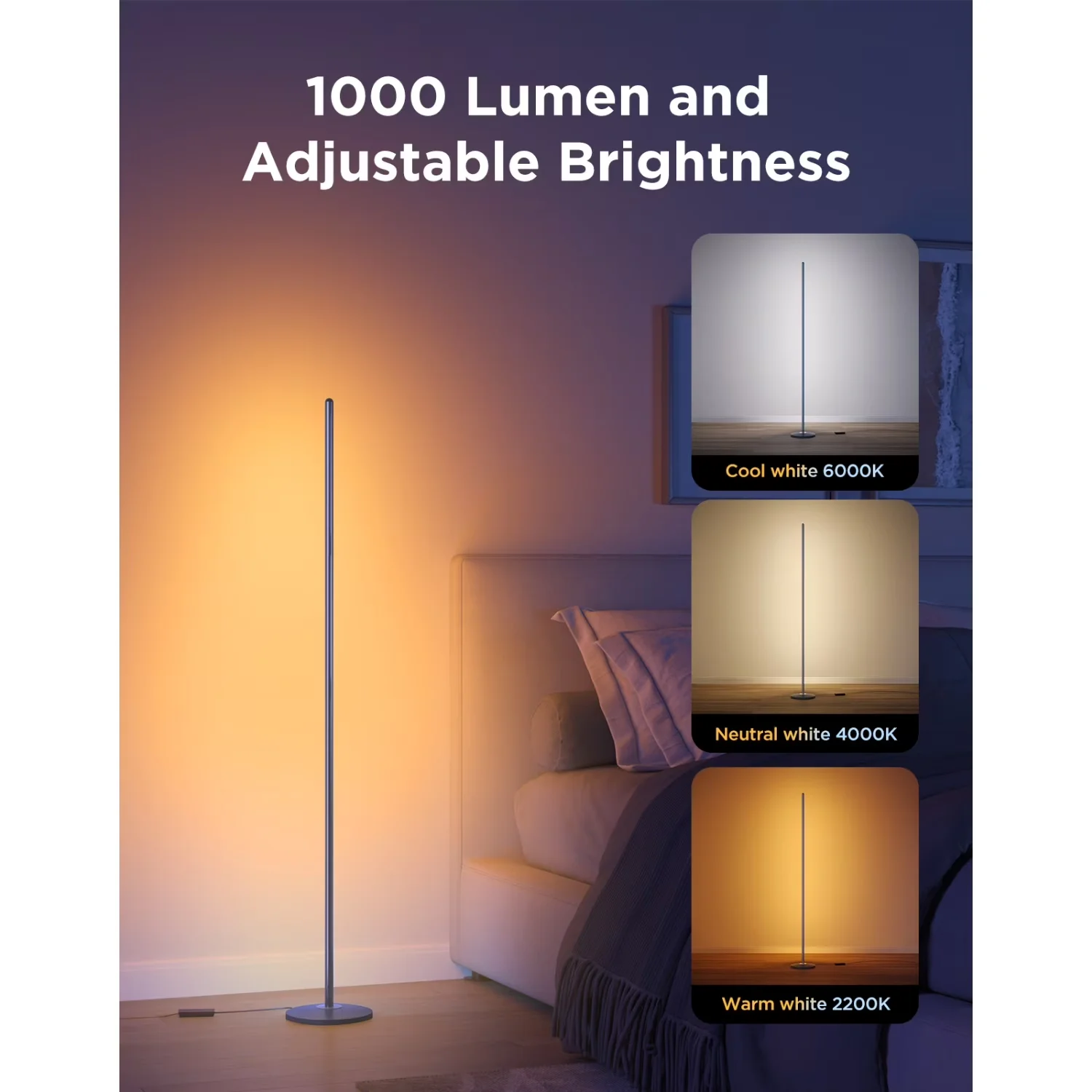 Stylish Floor Lamp with LED, Smart Compatible, Dimmable - Blue RGBIC - Professional Series Model 7BB4CB