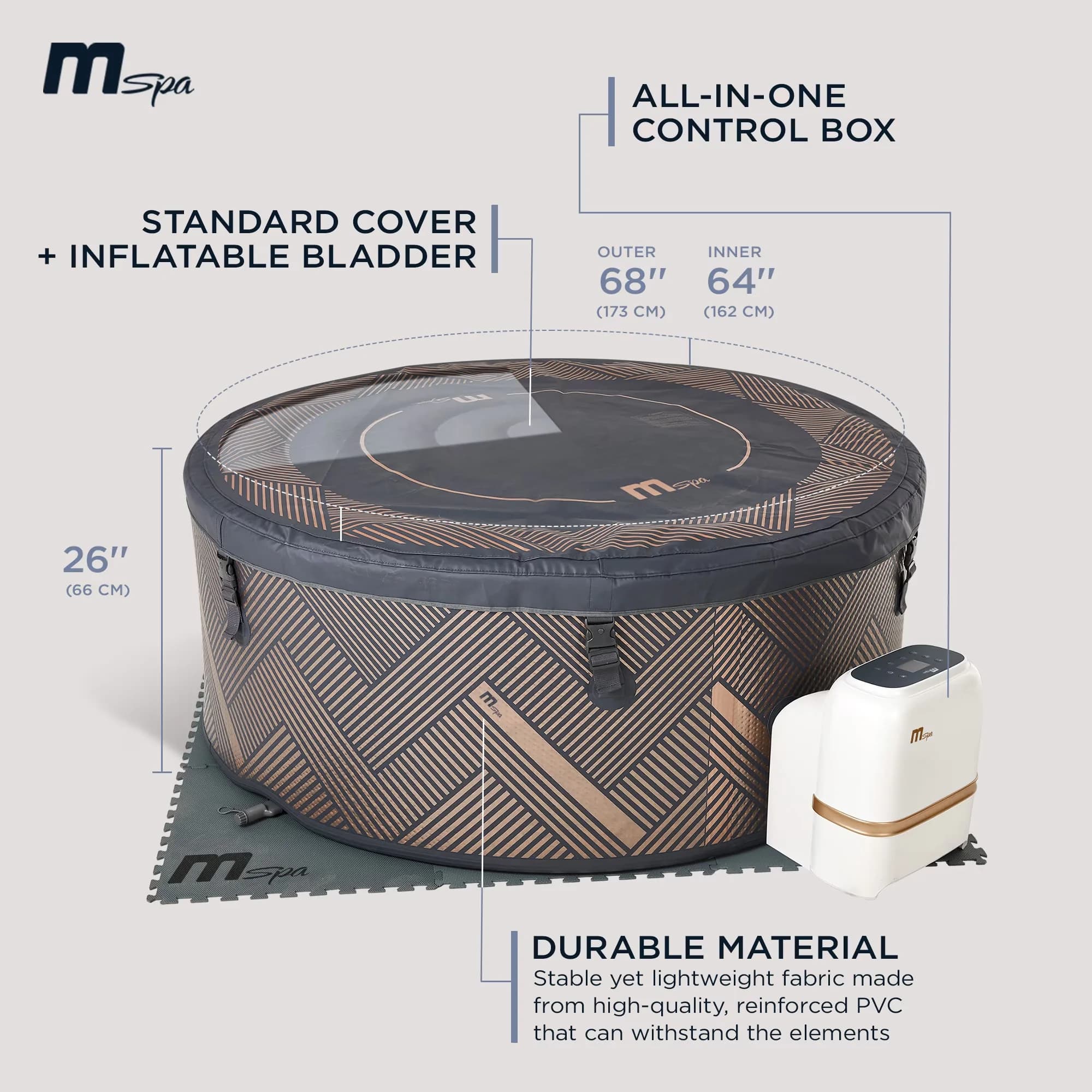 Hot Tub Quality with Uv Resistant, 4-6 Person Outdoor, MSpa Round Inflatable Bubble Massage Spa - Model 0755BB