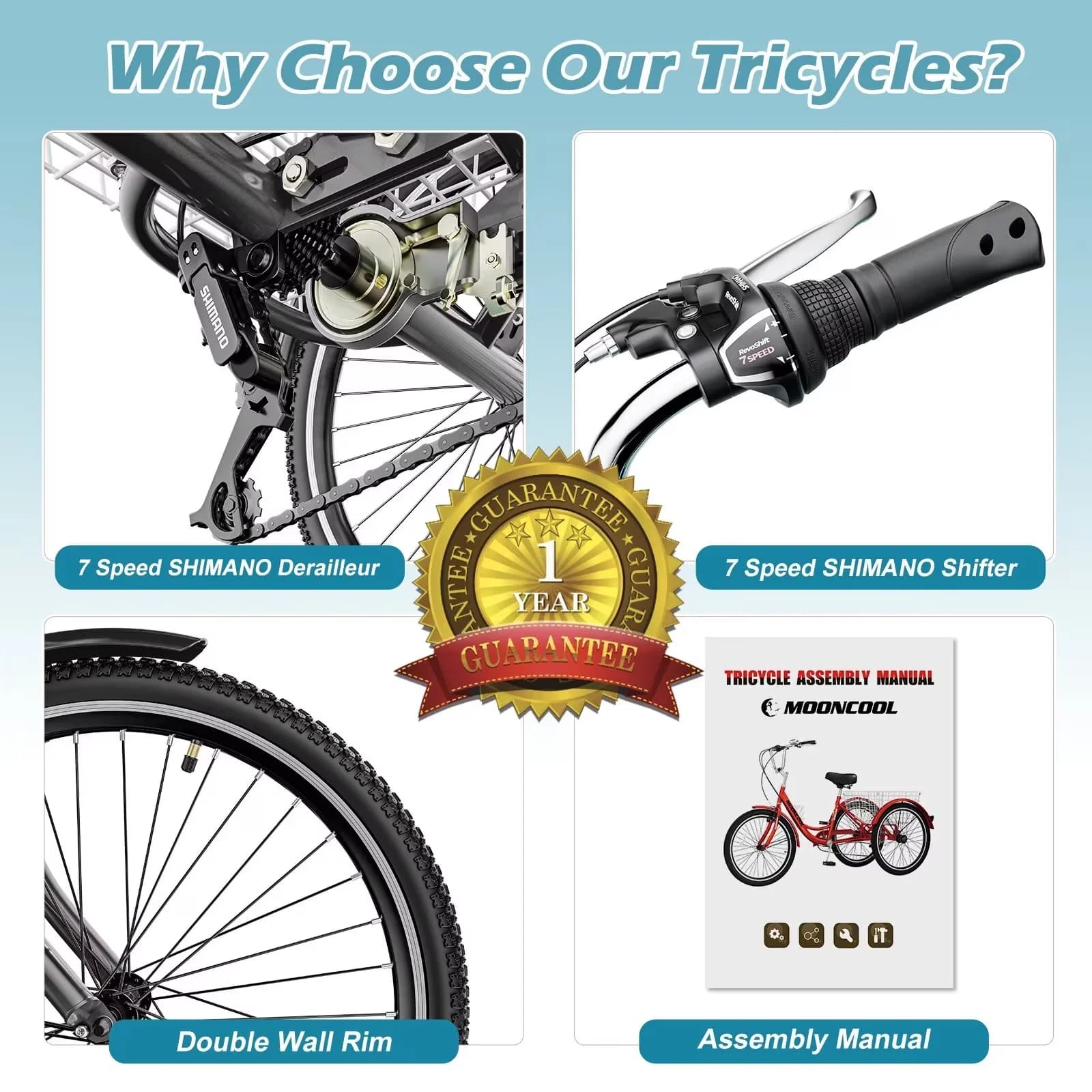 Innovative Cruiser Bike with Adjustable Seat, 24"/26'' Adult Tricycles - Red Model EC5CA4