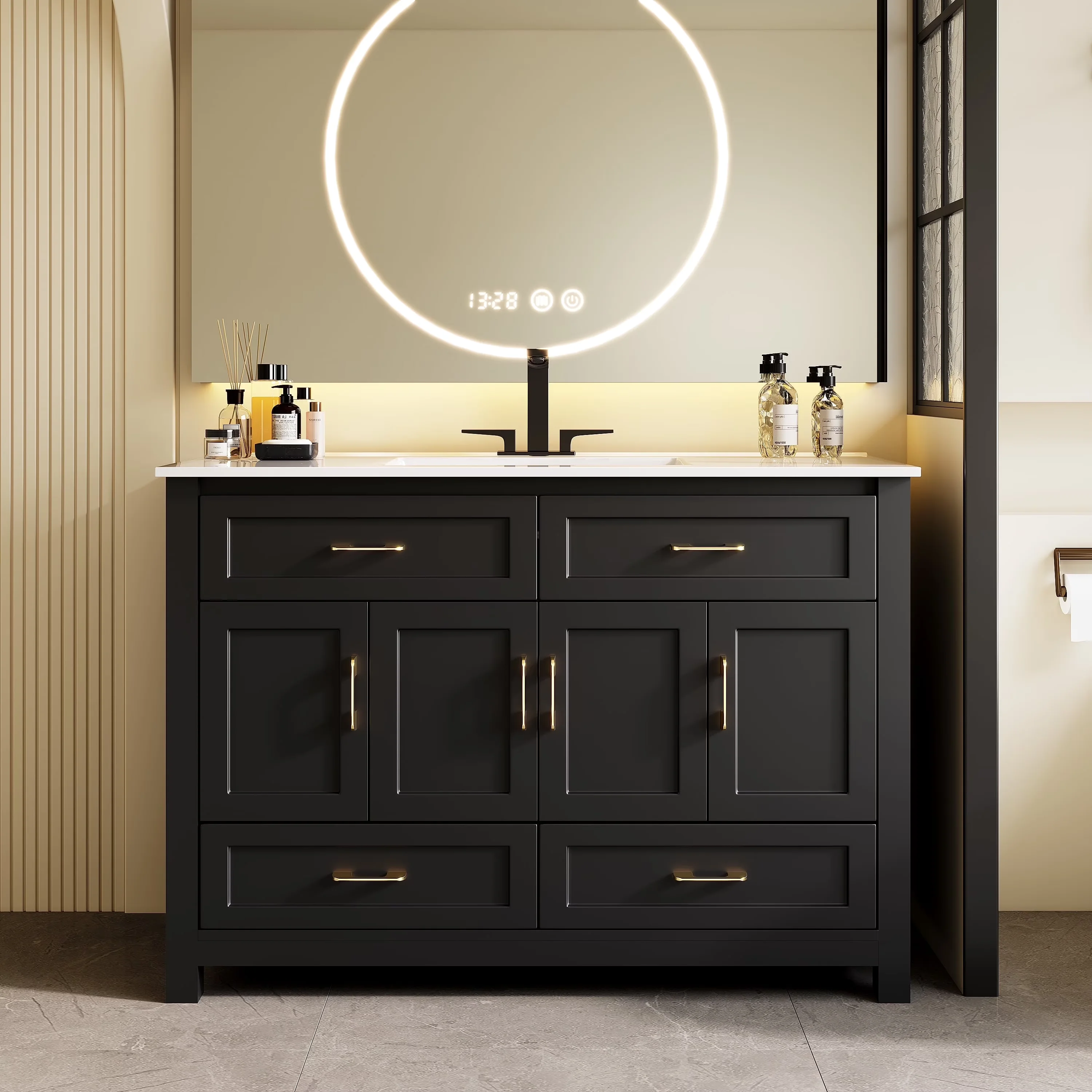 Innovative Bathroom Renovation with 48" Black Vanity, Modern Storage Vanity Combo, Soft Close - Model 587449