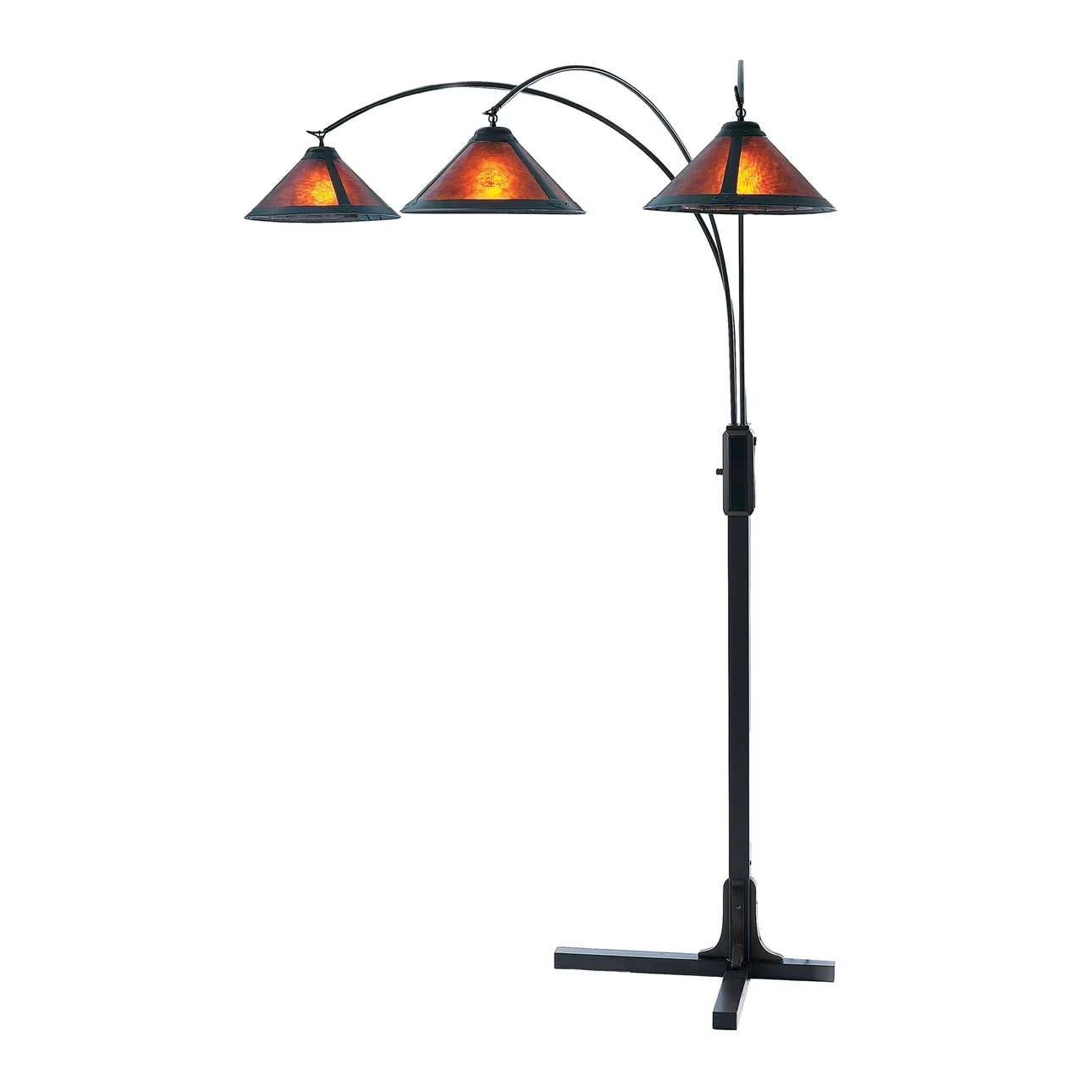 Professional Floor Lamp with Incandescent, Dimmable, Natural Mica 3 Light Arc - Bronze Metal Model 4BE9E8