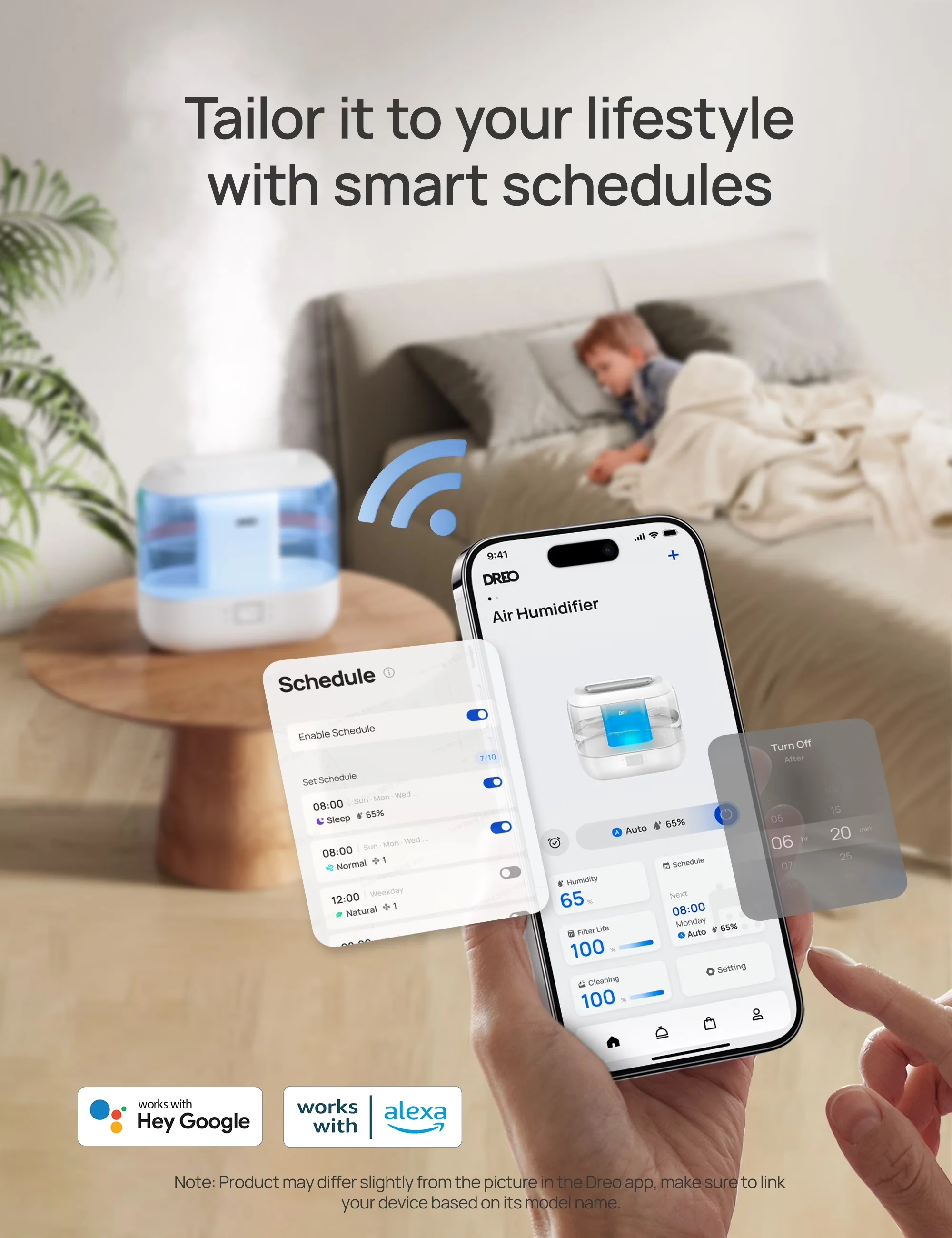 Humidifier Quality with Timer, Smart Humidifiers - Blue 40H - Residential Grade Model E70109