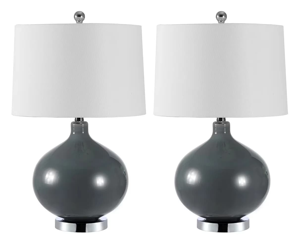 Lamp Set Professional with LED, Contemporary, Masera 25 in. Contemporary Table Lamps - Gray Glass Model 54A300
