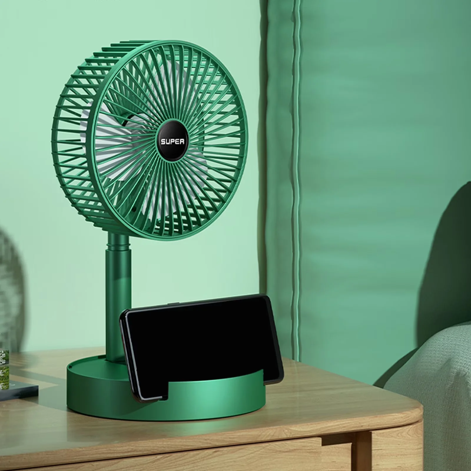 Fans In Cooling Versatile with 3-Speed Wind Speed Desktop Small Fan, Stretchable Fan, Quiet Personal Fan - Plastic Green Model 612607