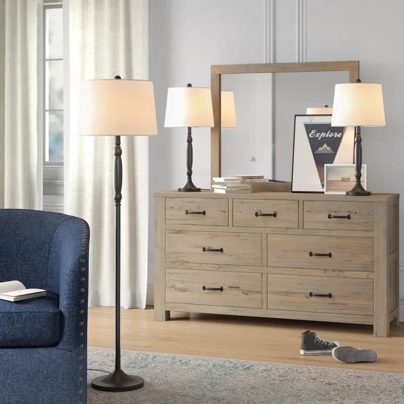 Versatile Lamp Set with Dimmable, White Linen Shades, Black Metal - Metal Black Model 1D9EAE