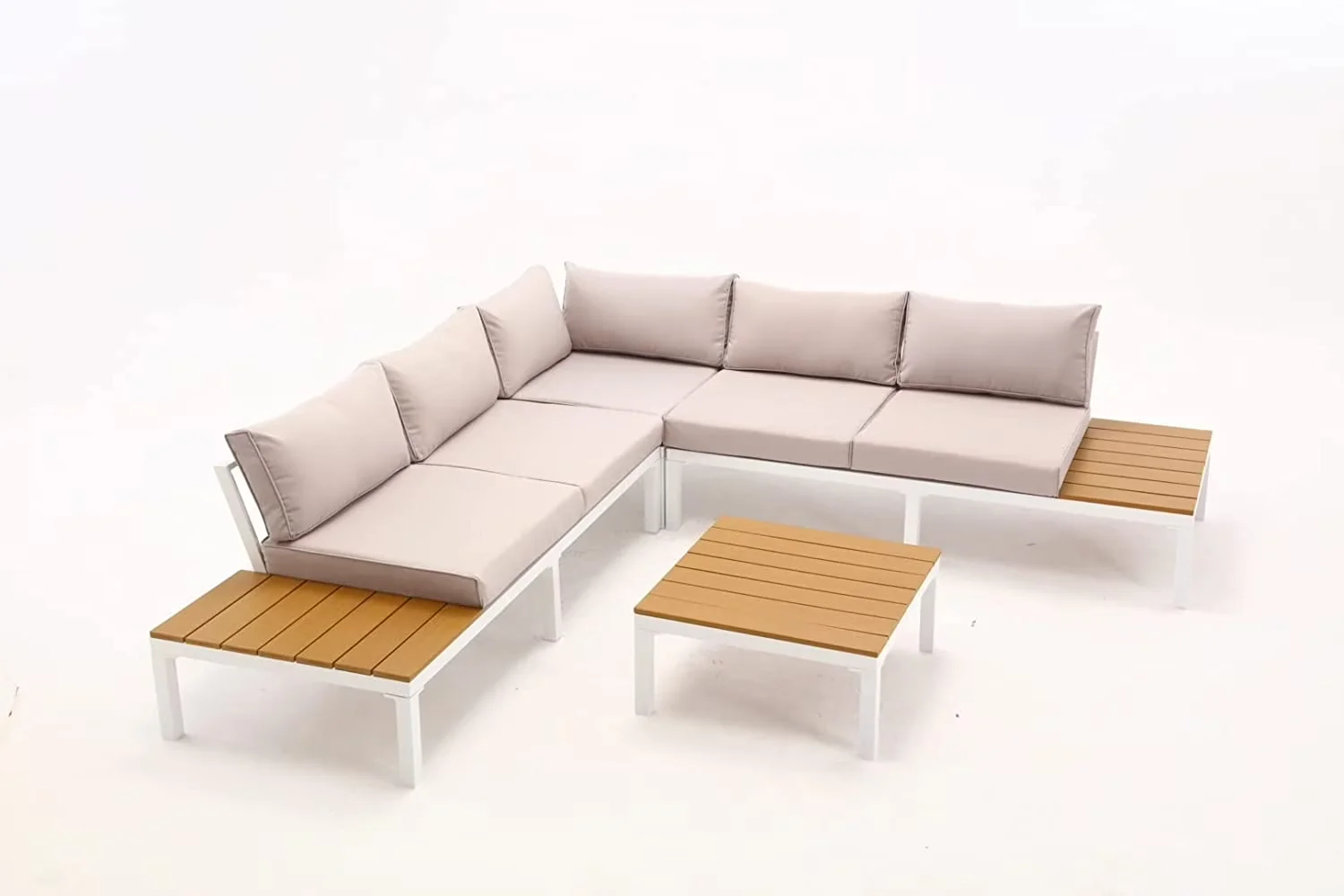 Premium Outdoor Sofas Sectional with Modern, Waterproof - Aluminum, Plastic Wood Beige Model D81EC9
