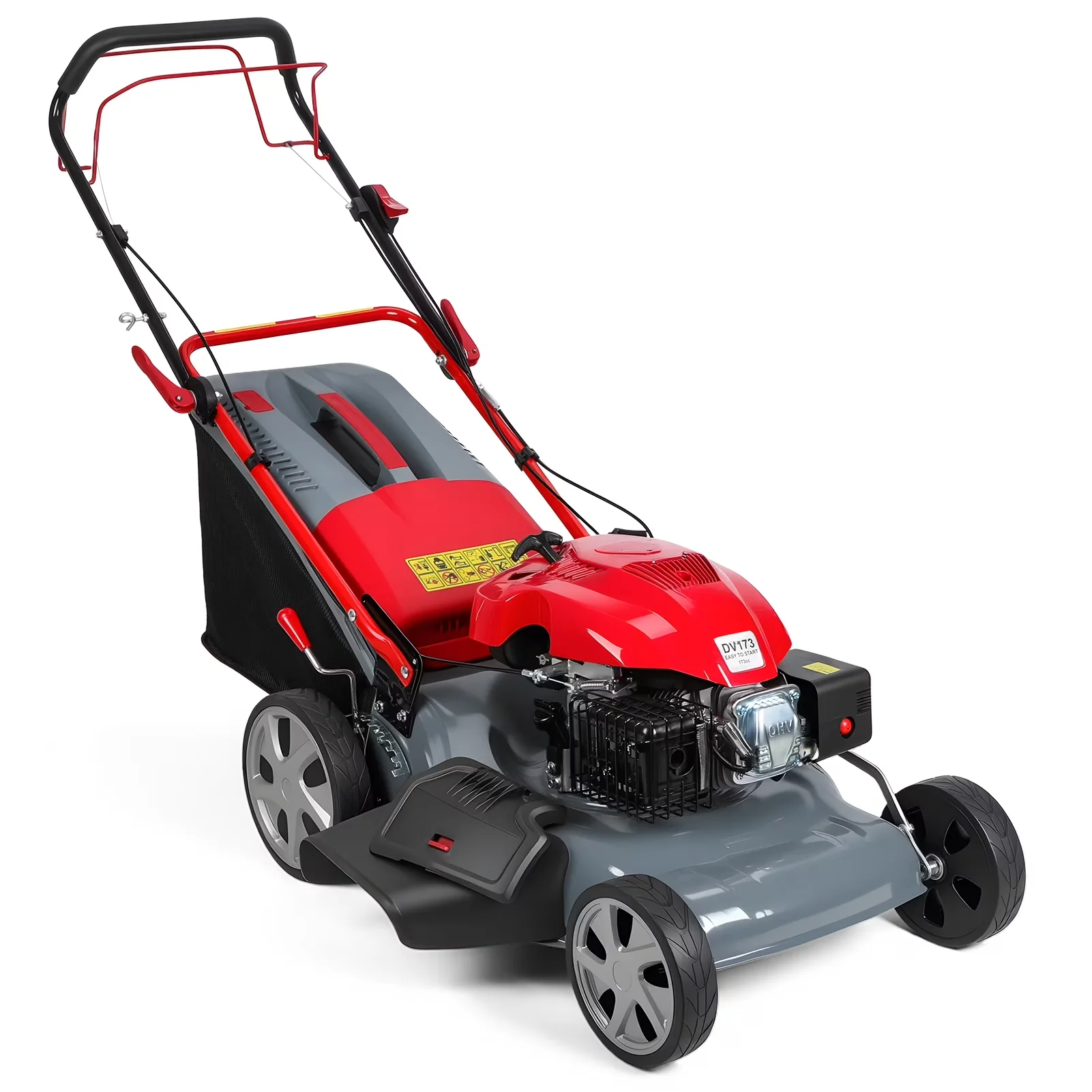 Essential Push Mower with Adjustable Cutting Height, 60L Grass Tank, 20-Inch Self-Propelled Lawn - Red for Patio Model C64366
