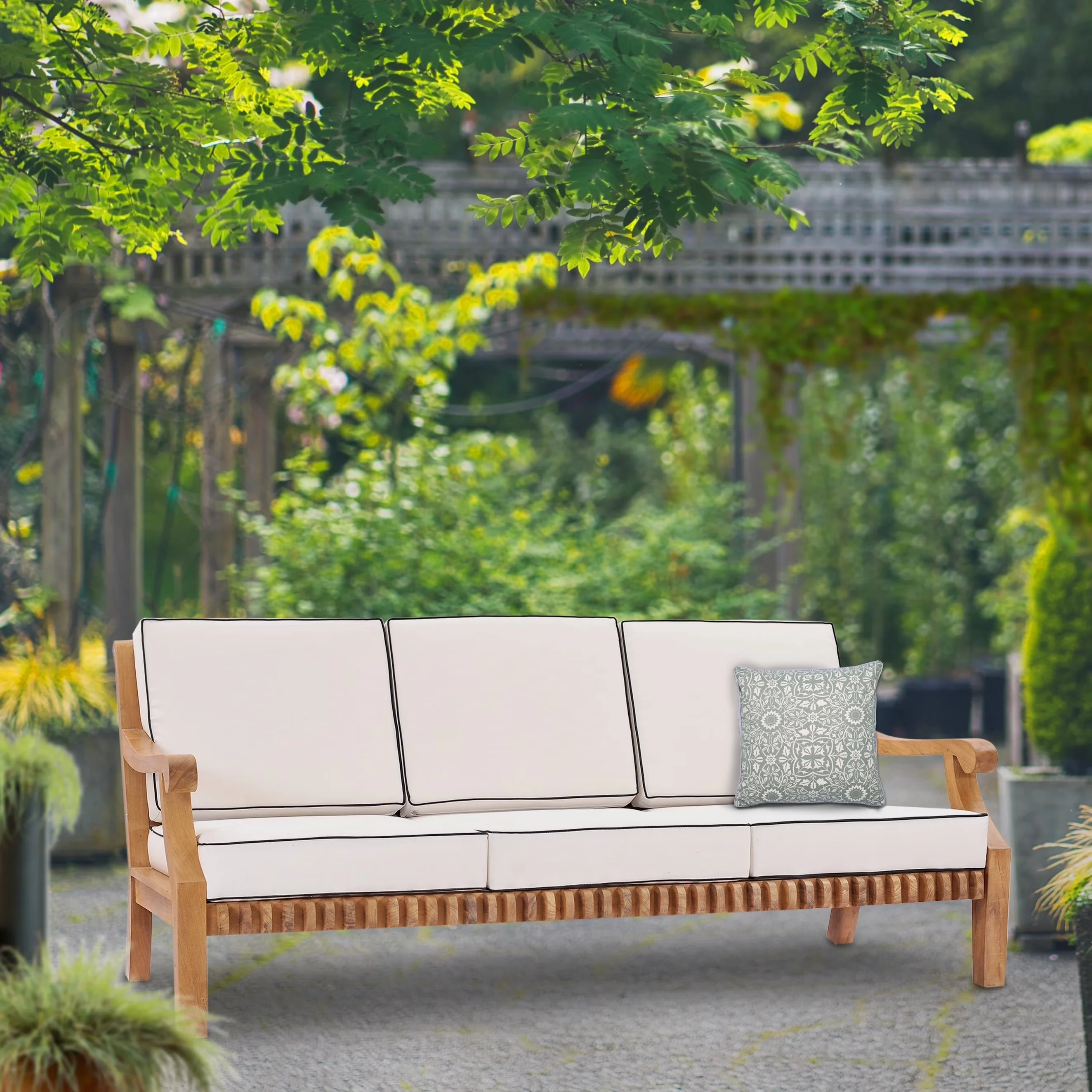 Reliable Outdoor Sofas Sectional with Modern, Weather-Resistant, Easy Assembly - Stainless Steel Hardware - Yellow A-Grade Teak Wood Model 3C788B