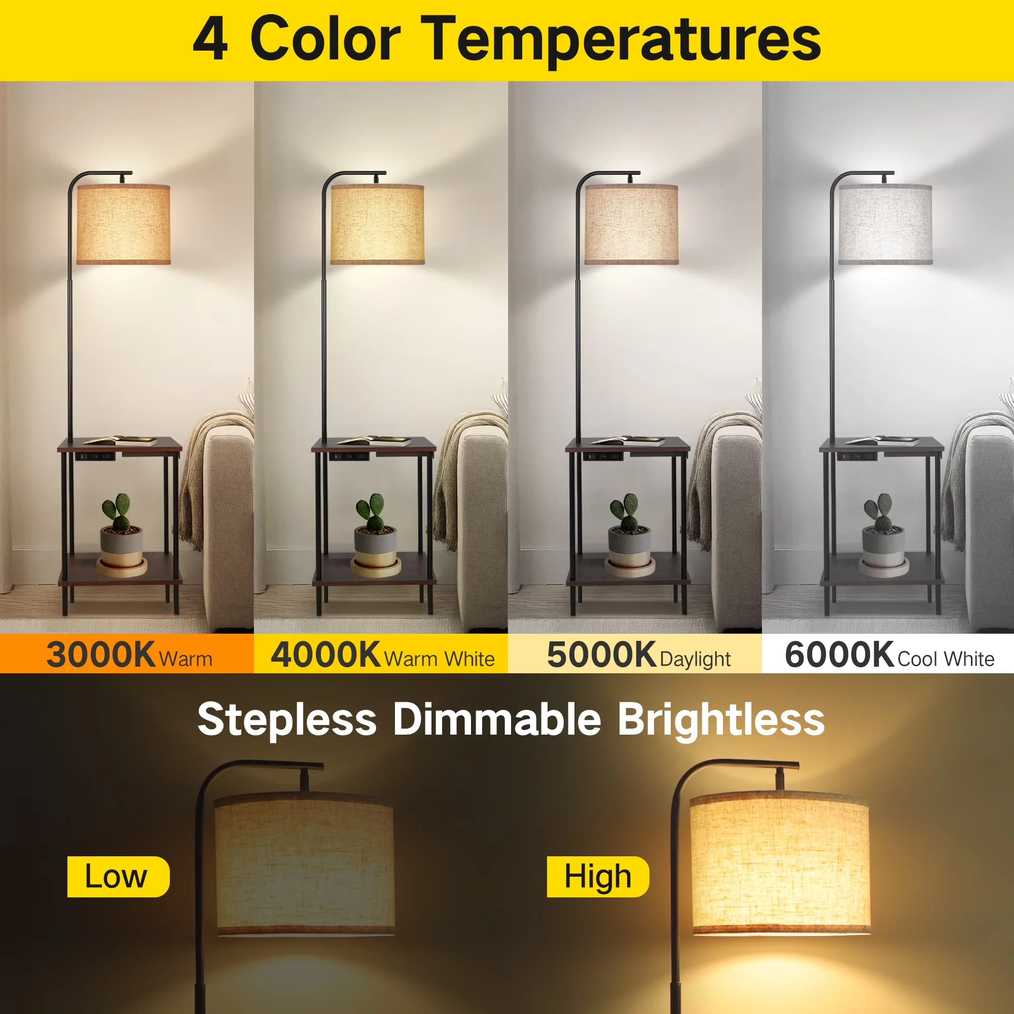 Essential Lamp with LED, Modern, Floor - Metal Brown, White, Multicolor Model 9C9B32