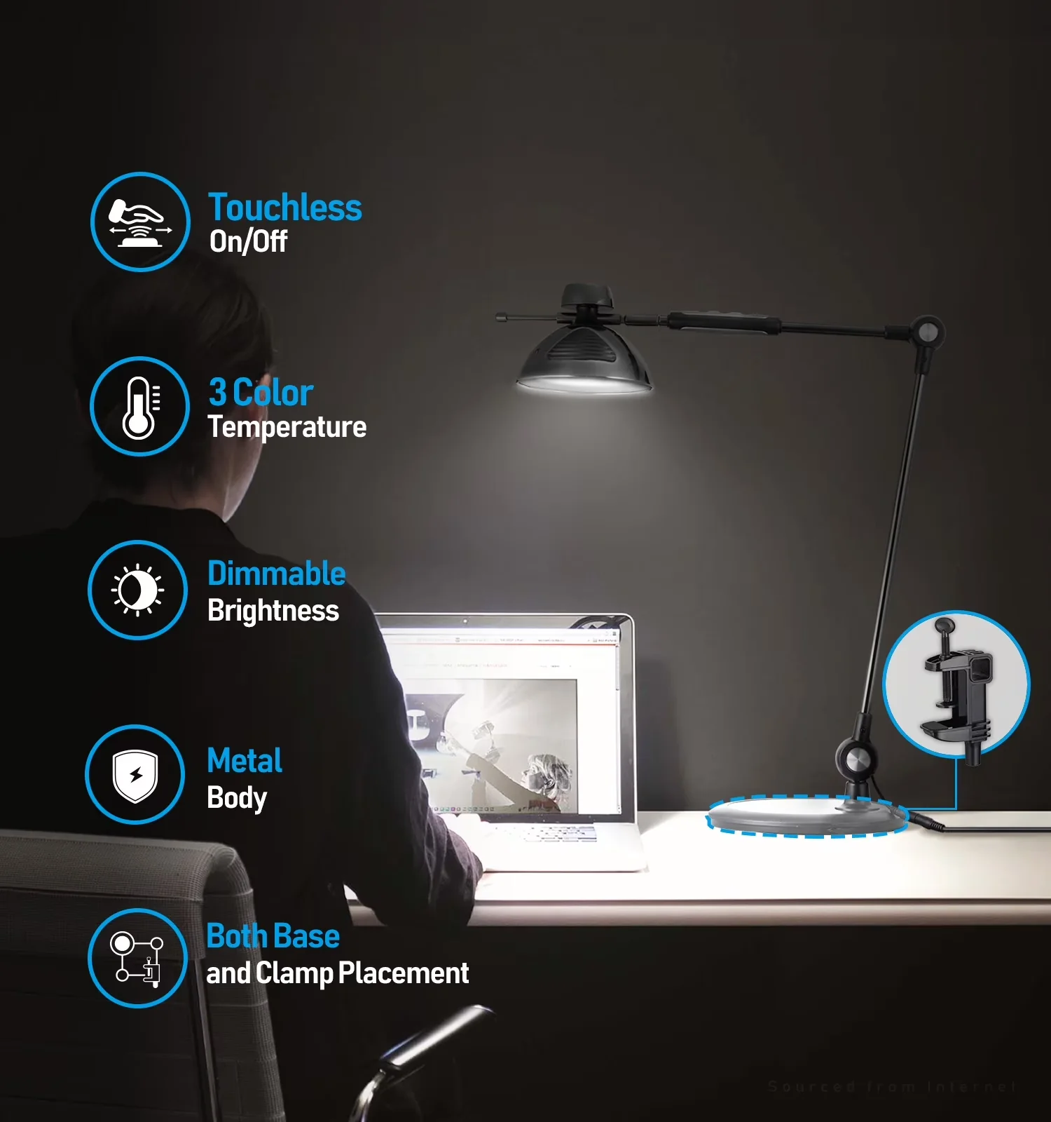 Desk Lamp Classic with LED, Swing Arm Lamps, Dimmable - Black Metal - Durable Build Model D4A30A