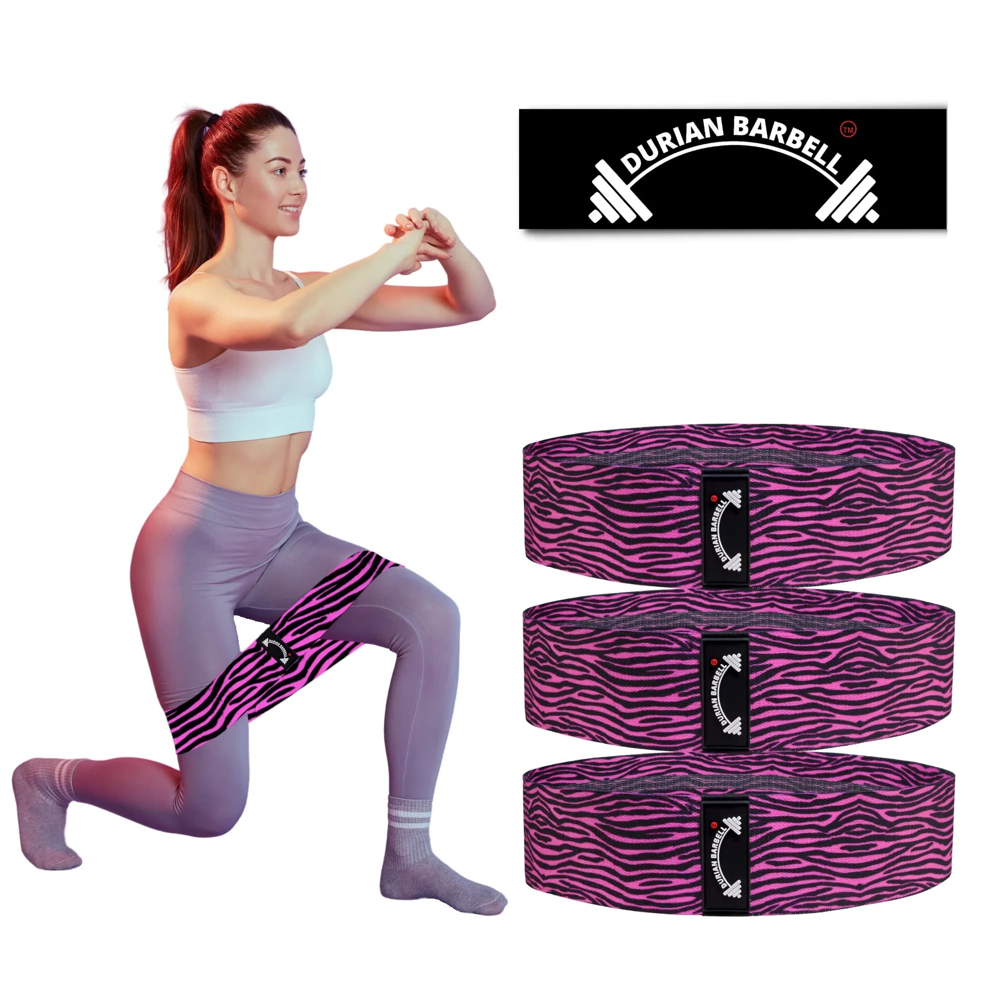 Compact Home Gym Accessory with Anti-Slip, Resistance bands for working out - Latex Pink Zebra Model 269B5B
