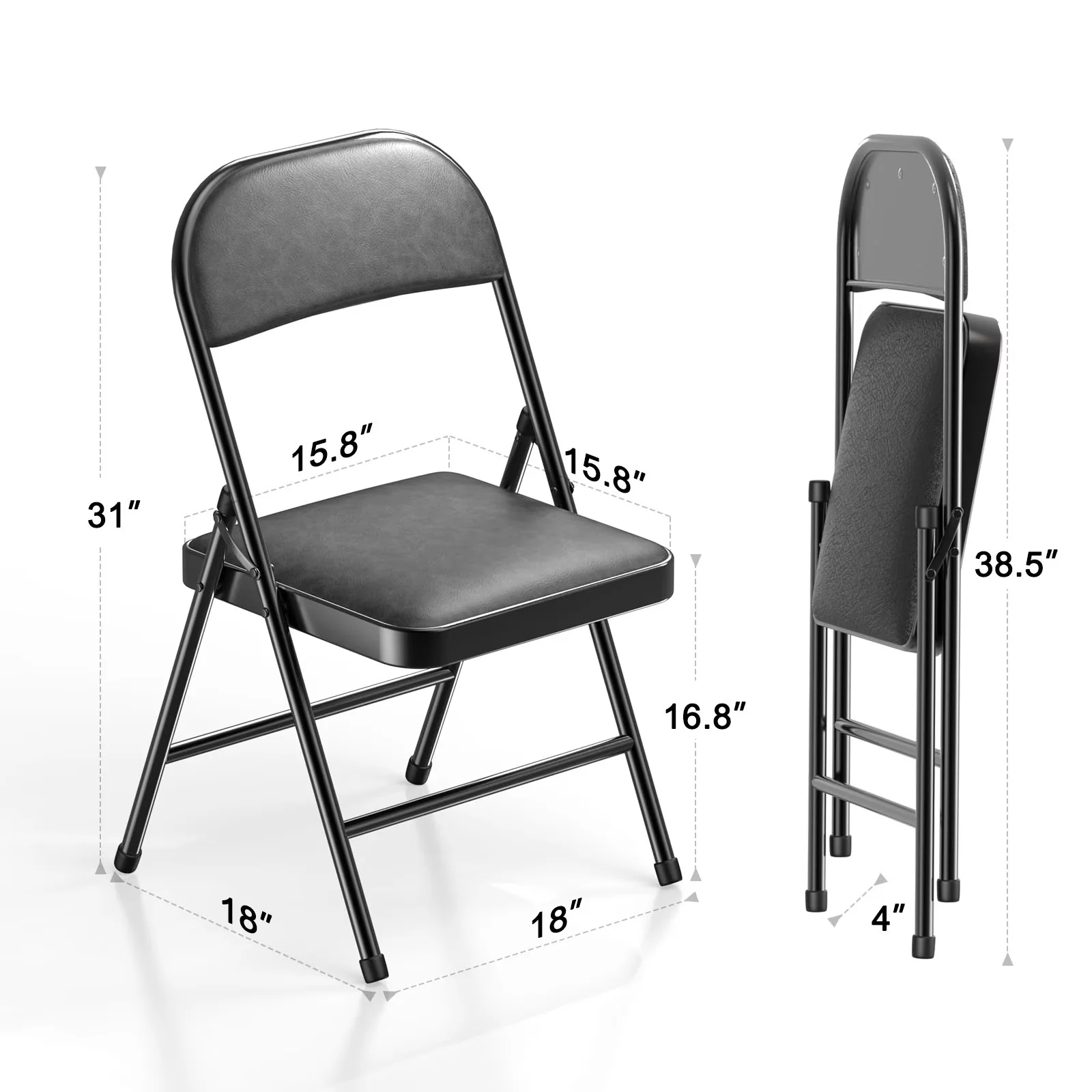Patio Chair Professional with Padded, Metal Indoor Folding, Black (Set of 4) - Model 7417C1