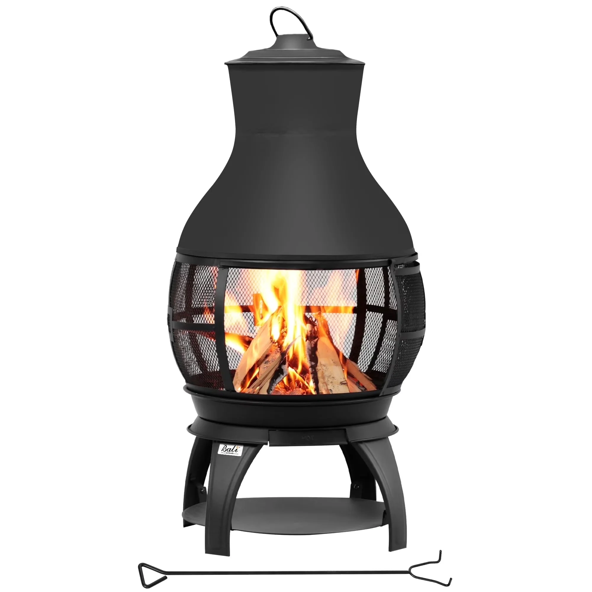 Professional Outdoor Heating with Portable, Fire Pit Wood Burning Chiminea - Black Metal for Patio Model 50CA4D