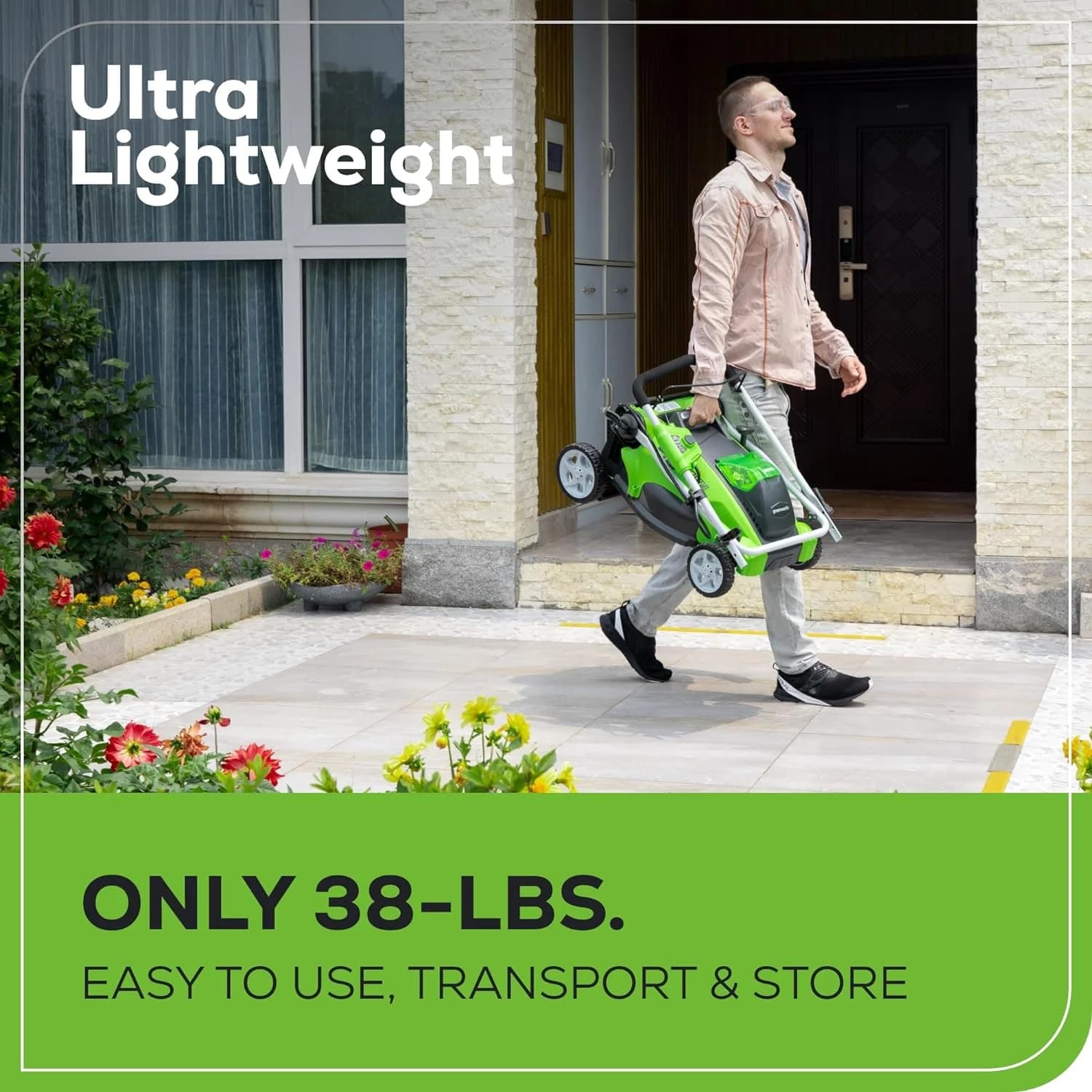 Professional Push Mower with Battery, 40V, 4.0 Ah Battery & Charger 25322 - Green Model E34E6D