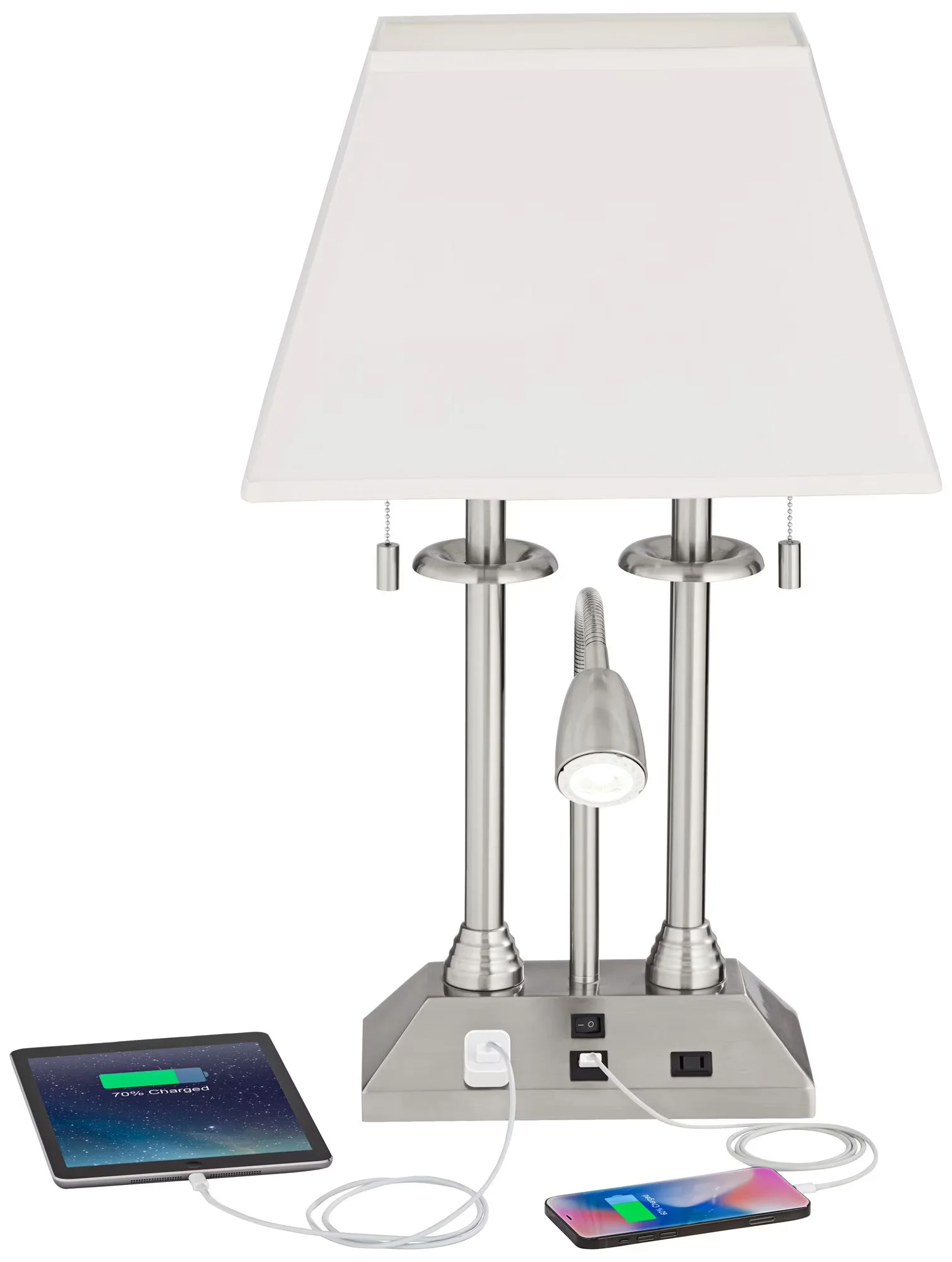 Modern Desk Lamp with LED, Adjustable Head - Brushed Nickel Silver Dexter Model 668FB8