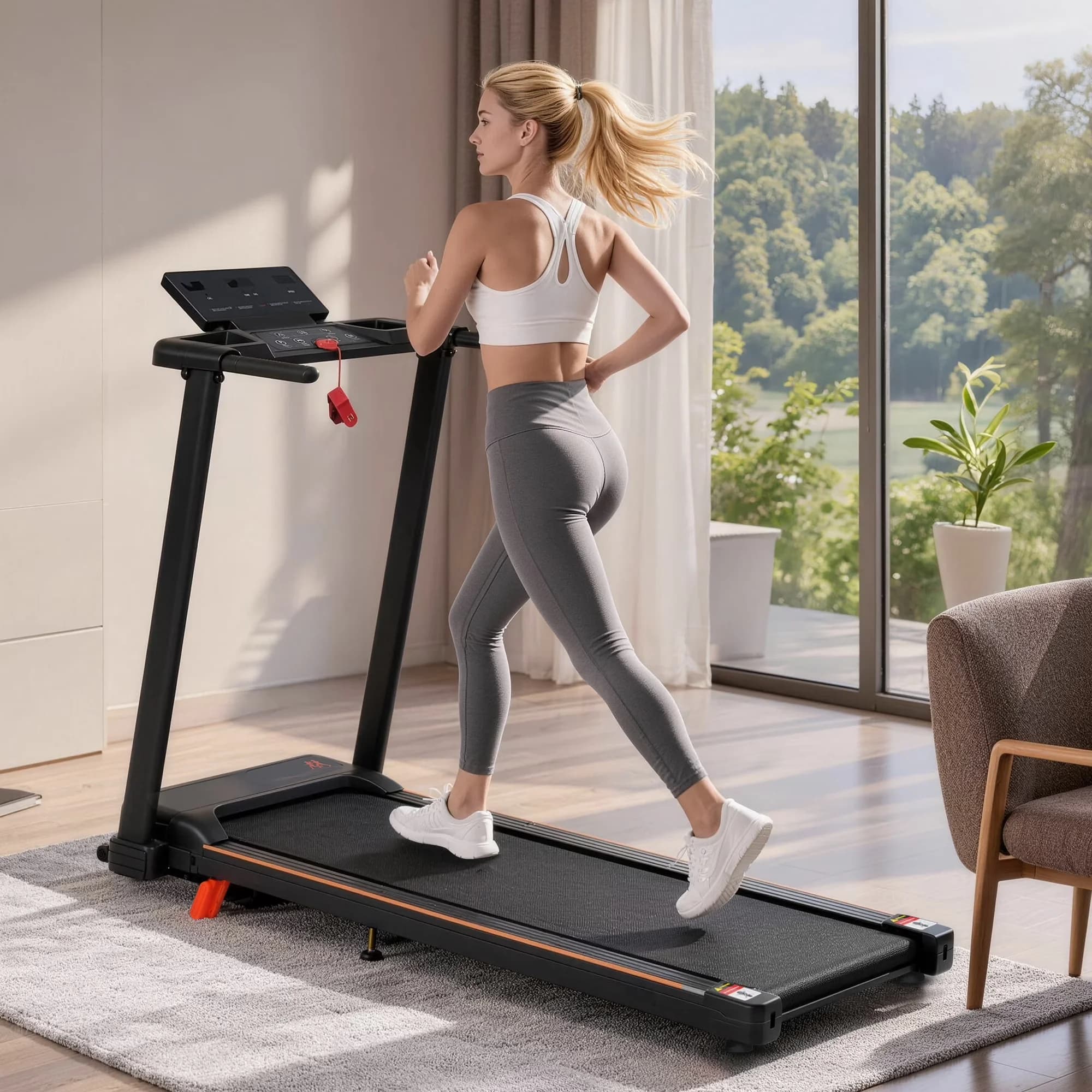 Essential Home Gym with LED, 8% Incline, Portable Folding Treadmill - Metal Black Model BC6682