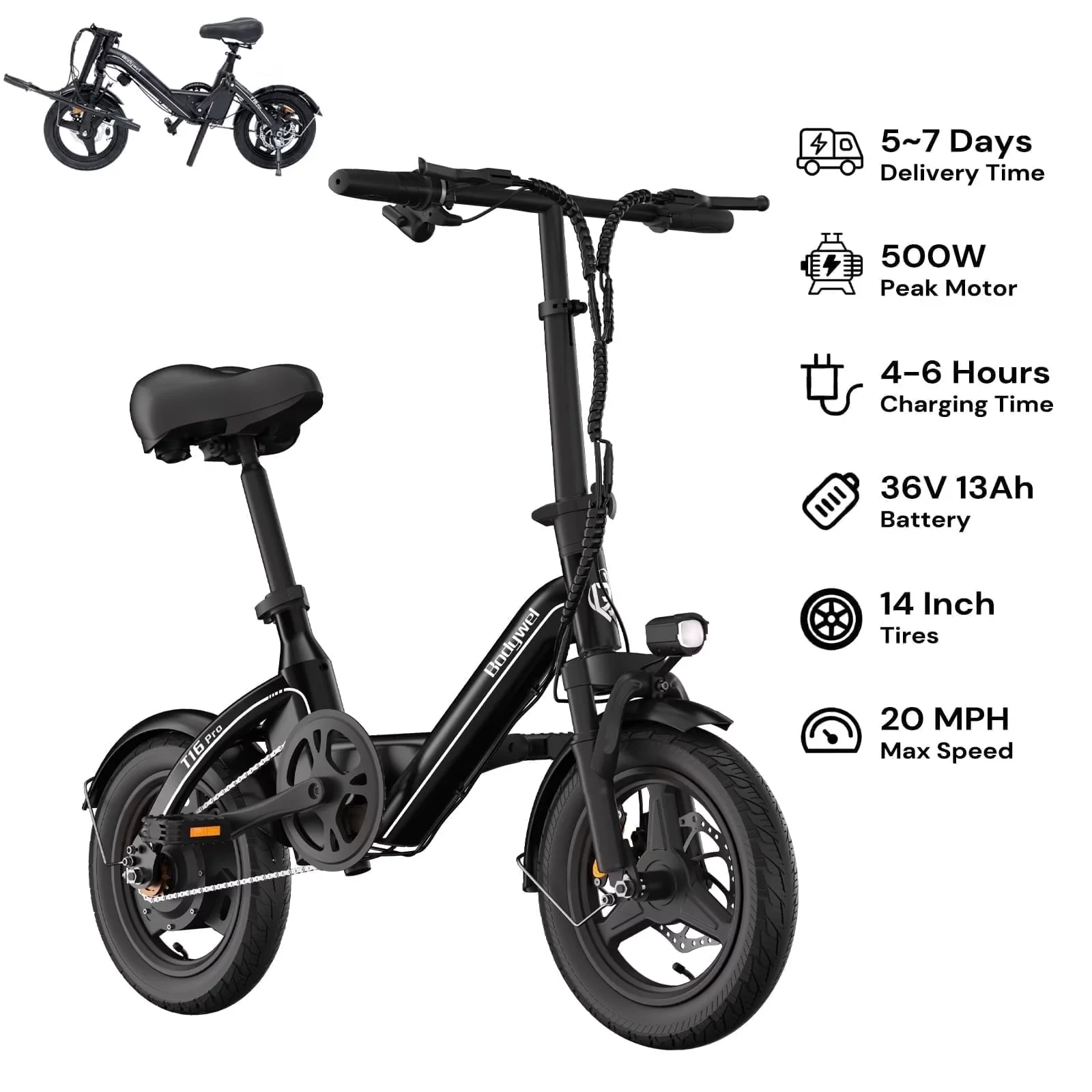 Electric Bike Innovative with 500W, 36V, Foldable - Black for Everyday Use Model 6A50D8