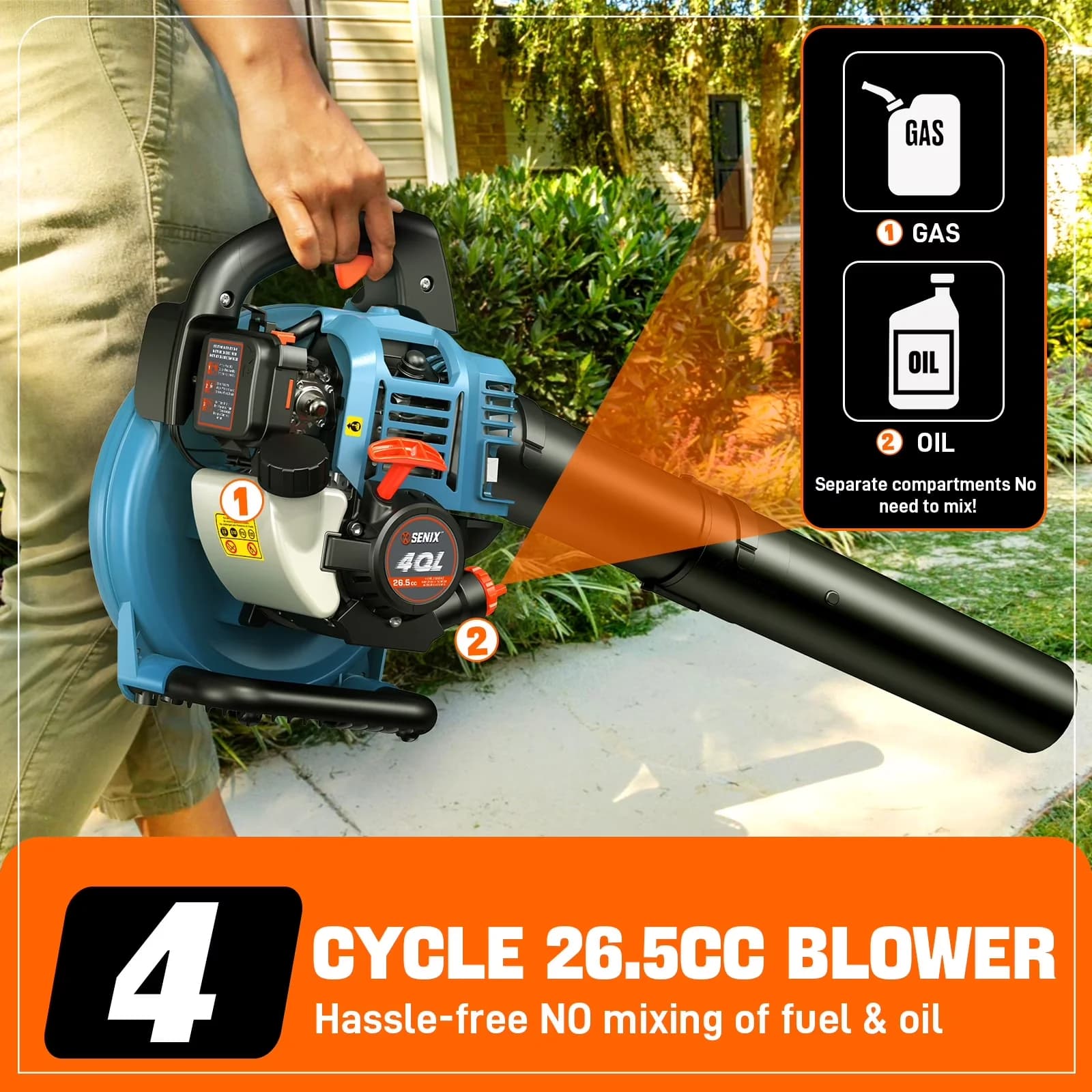 Classic Leaf Blower with Dual-Grip Handle, 410 CFM/125 MPH, 4QL 26.5cc 4-Cycle Gas Powered - Model 876CB1