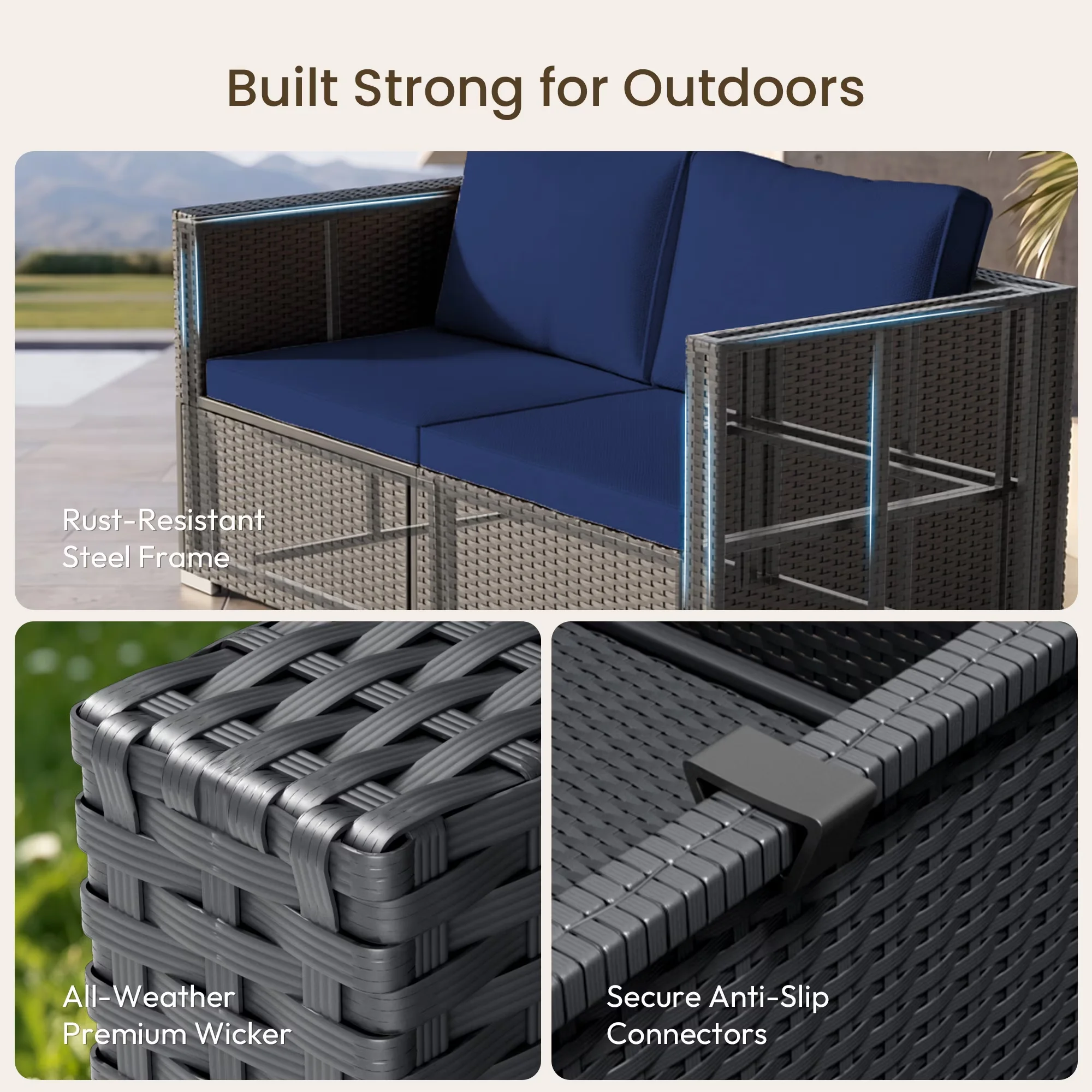 Innovative Outdoor Sofas Sectional with Reclining, Modular Wicker Rattan Sofa, Patio Furniture Set - Black for Garden, Patio Model FA41E4