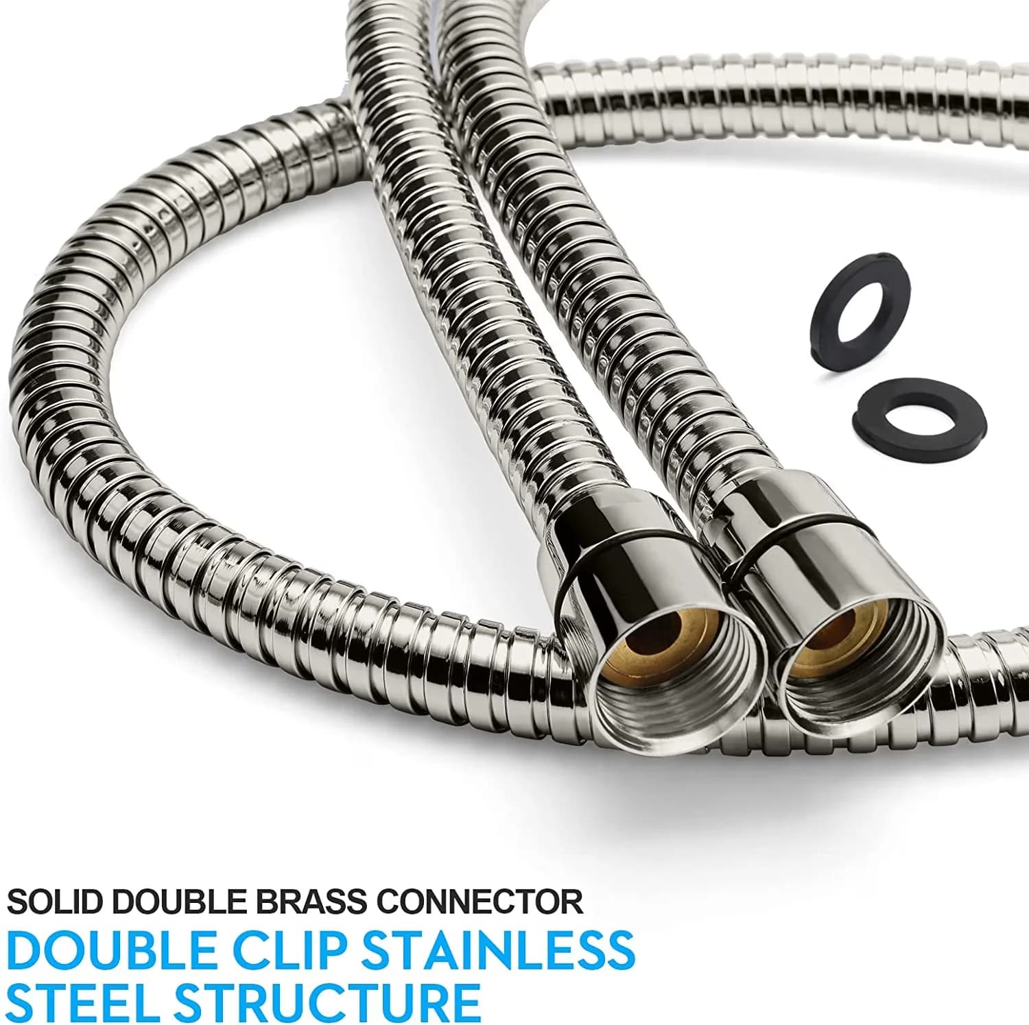 Essential Shower Head with Simple Installation, Hose, Brass Insert and Nut - Silver Stainless Steel Model E9A6BC