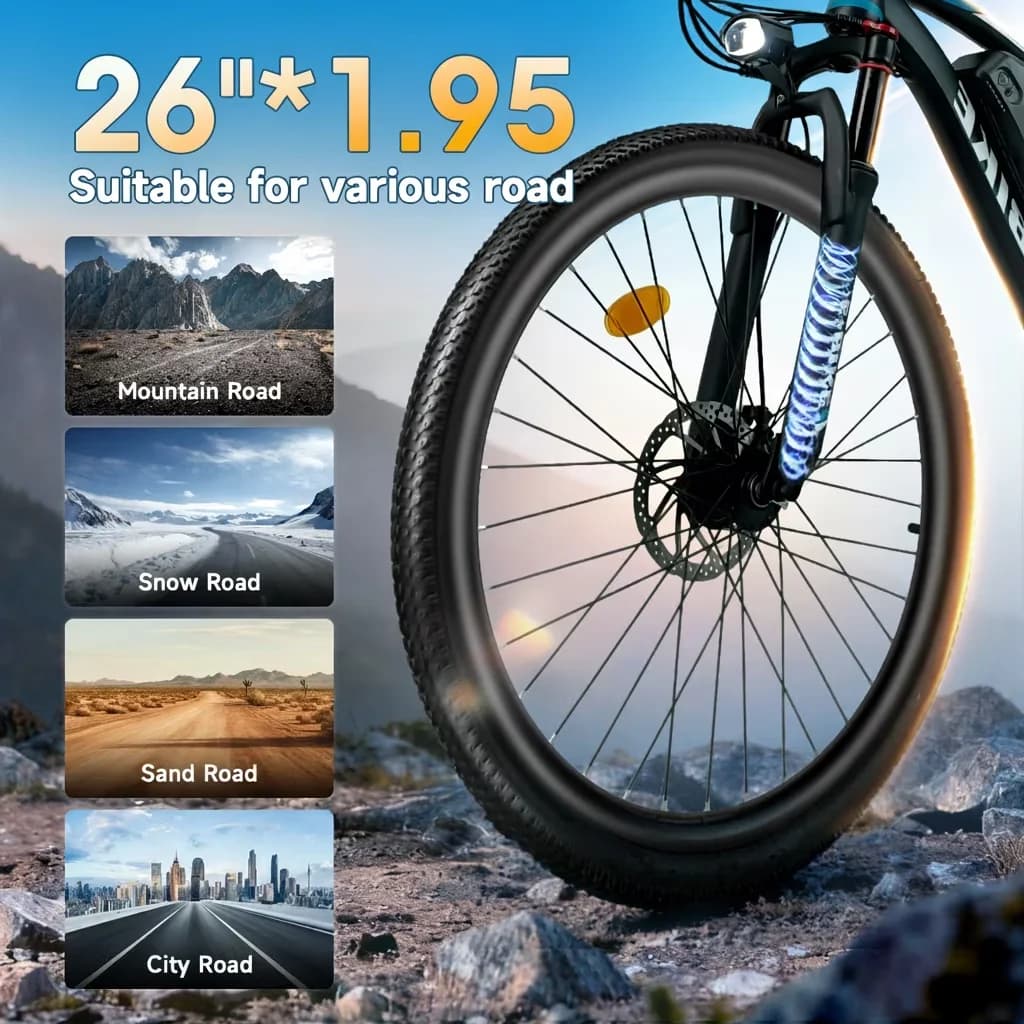 Electric Bike Durable with Battery, 750W, Adjustable Handlebar Height - 26'' Black Classic Model 896A3E