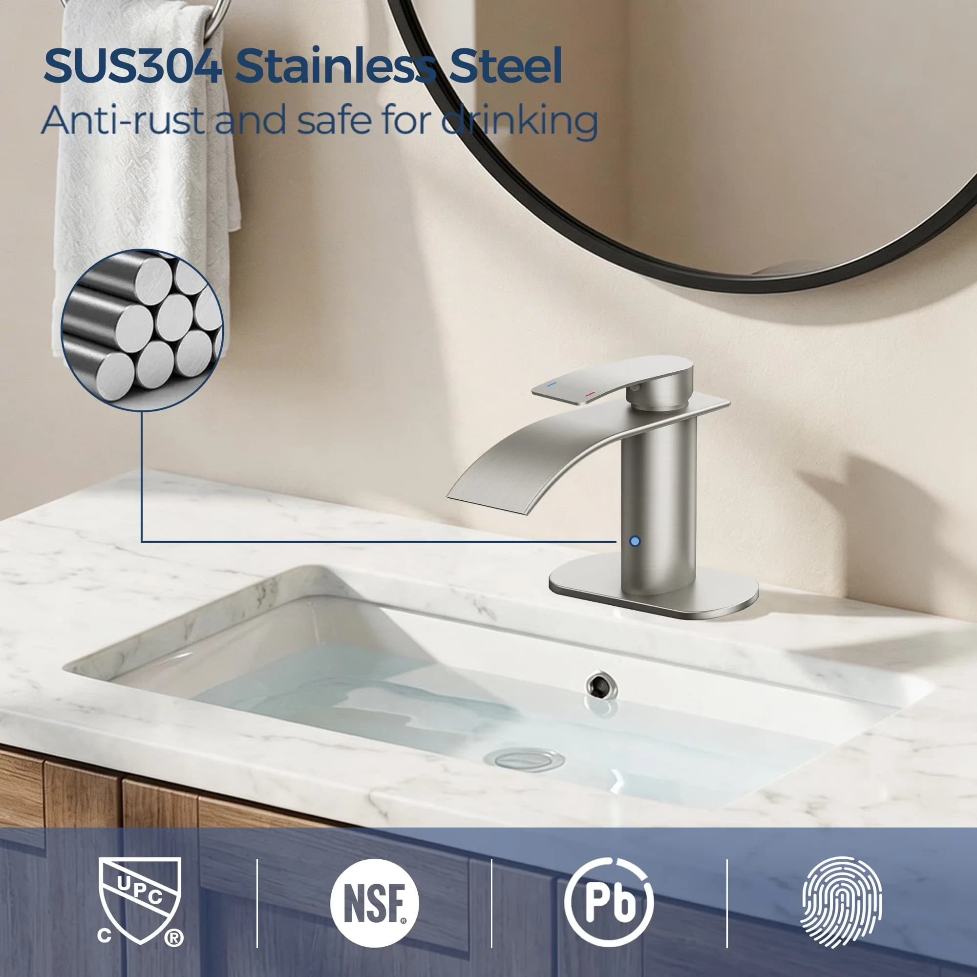 Plumbing Versatile with Anti Fog, Ceramic Disc Valves - Silver Sus304 Stainless Steel Model 5B3C83
