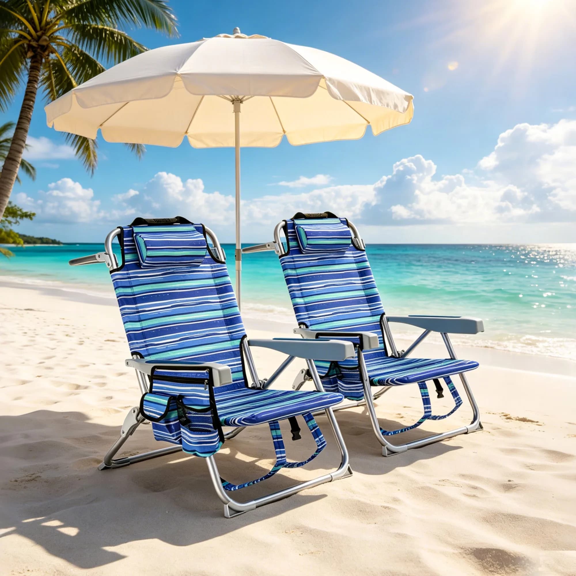 Beach Chair Efficient with Folding, 4-Position Adjustable Reclining, Backpack Set of 2 - Fabric,Steel Blue Model 1337E1