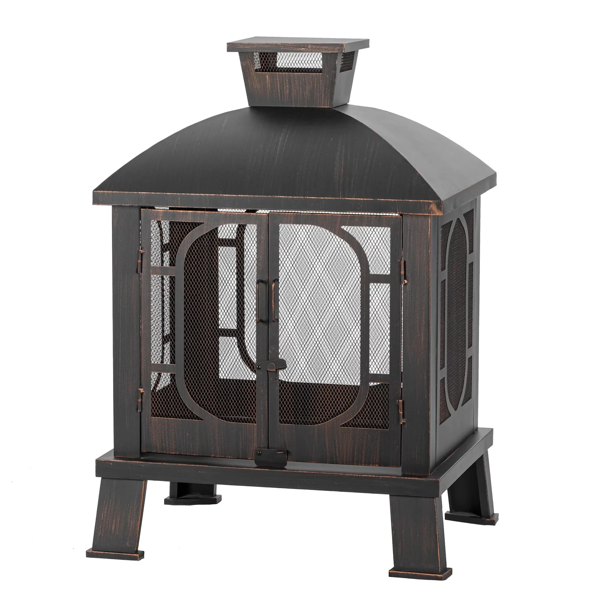 Outdoor Heating Stylish with Metal Fire Pit, Wood Bunring Fireplace - Steel Antique Bronze Model CA0B02