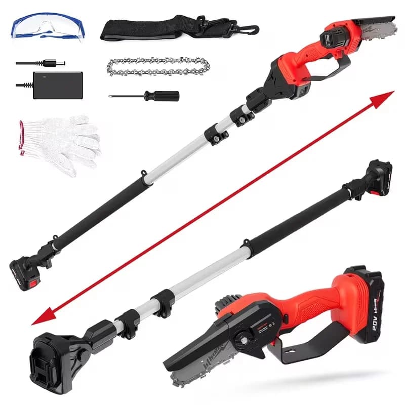 Sleek Pole Saw with Battery, High Reach Pruning, 1 Battery - Red for Garden Model A15E9E