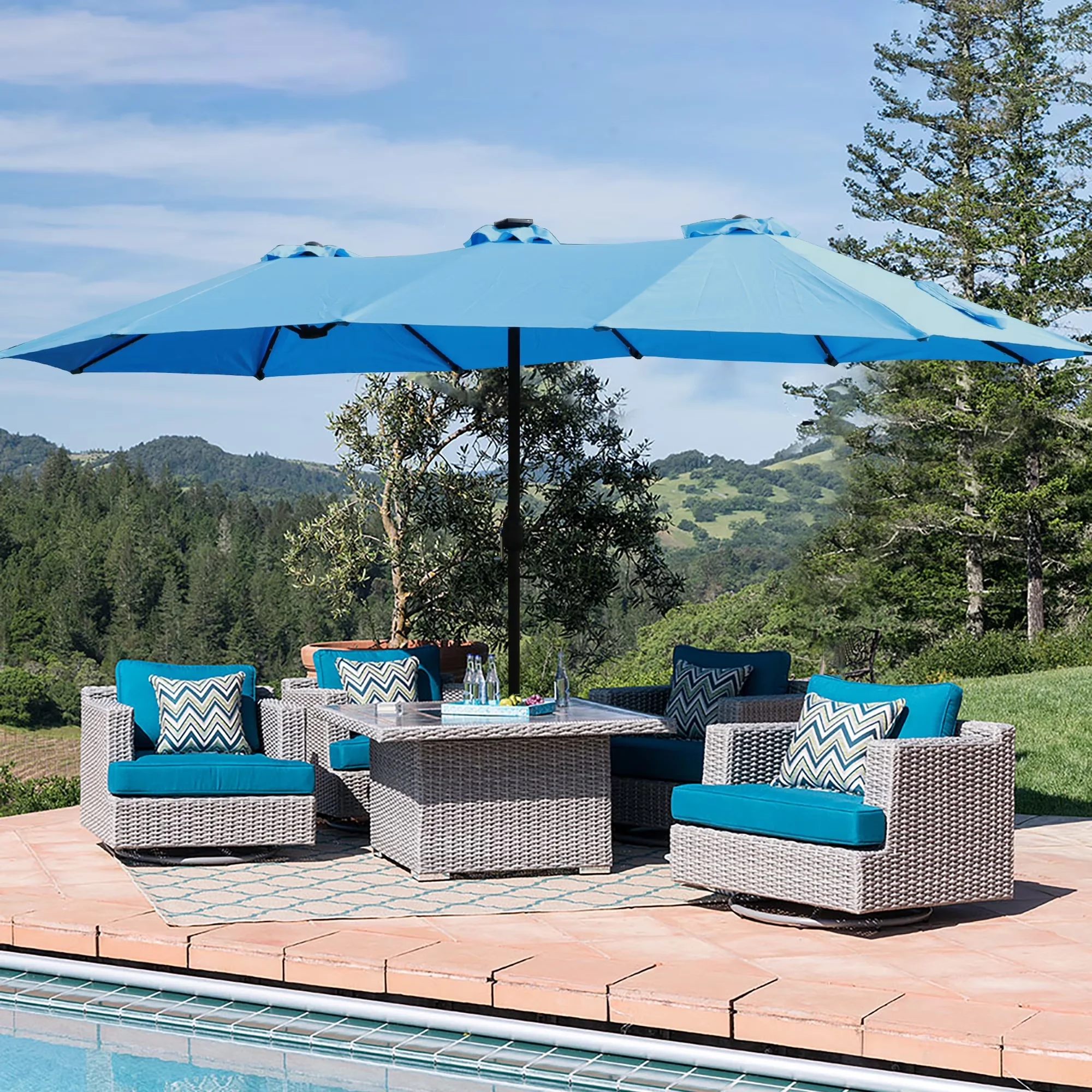Versatile Outdoor Sofas Sectional with 14 Pack Deep Seat Cushion, Cushion Set - Blue Metal Model BFD652