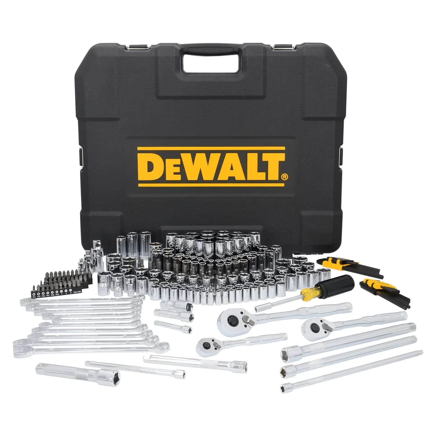Compact Hand Tool Set with Meets or exceeds ANSI/ASME standards, 242 Pieces plus Case, 3 Drive Mechanics - Yellow Model C4D1DB