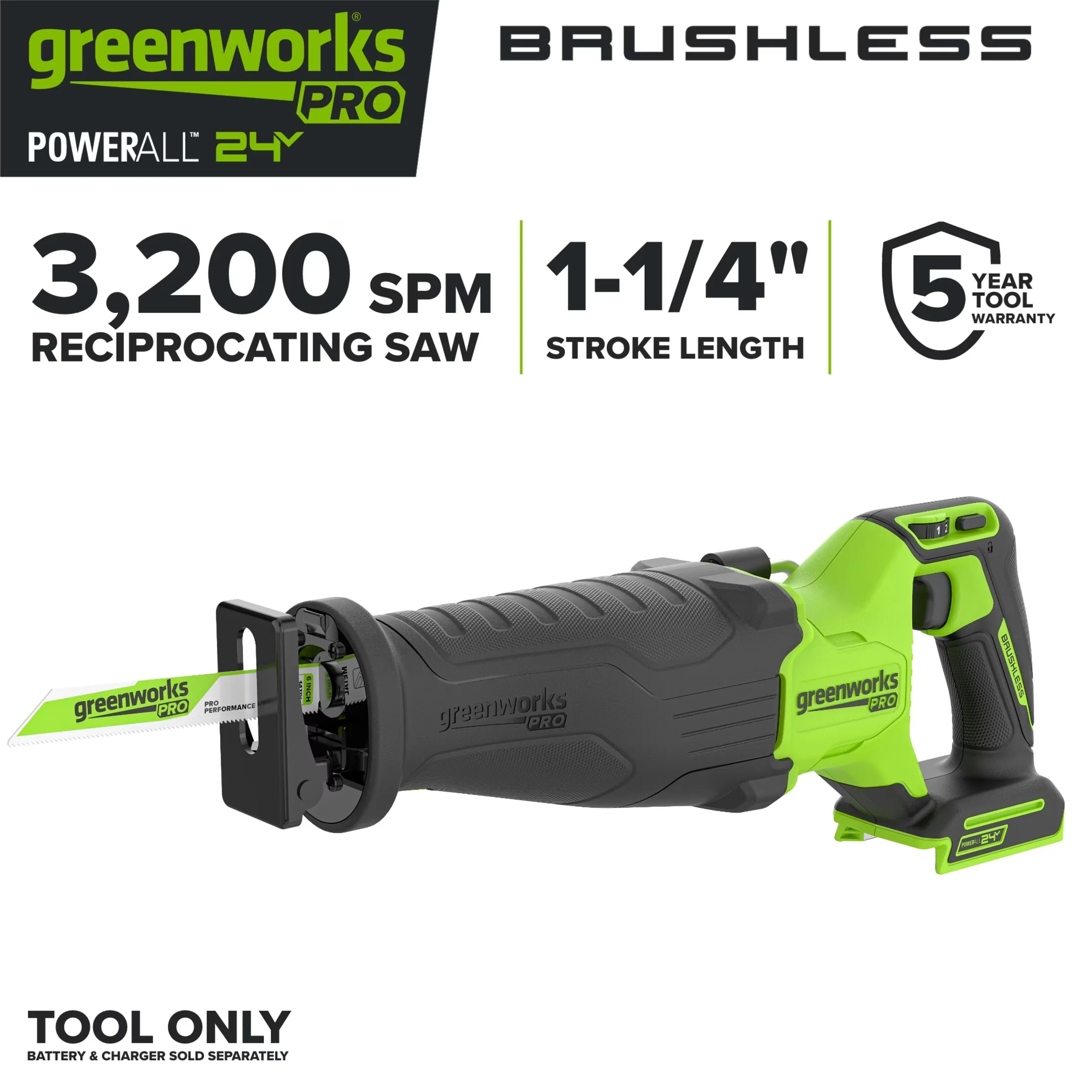 Classic Power Saw with Battery, 24V, Tool Only - Traditional Style Model 3B0834