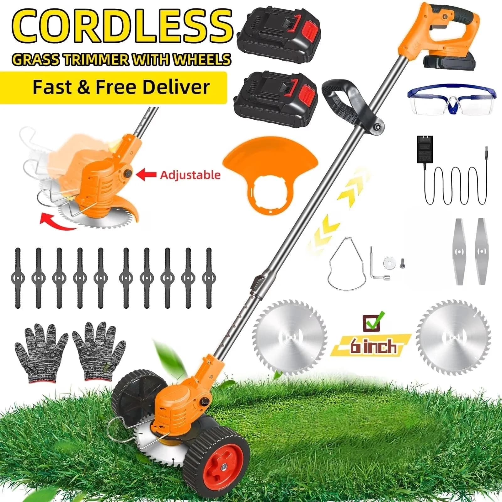 Essential String Trimmer with Battery, Edger Conversion Capable, Wheels - Yellow for Garden Model 3084D6