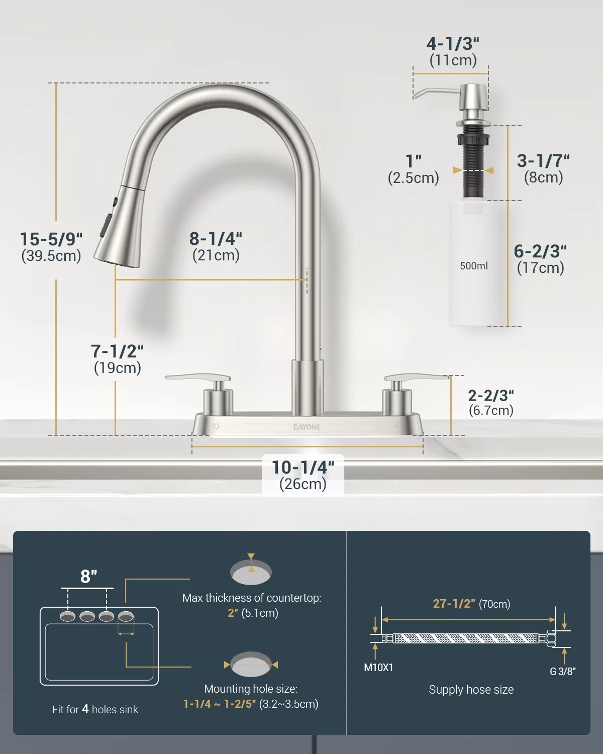 Classic Kitchen Renovation with Ceramic Disc Valves, Adjustable Temperature, Easy Installation - Sus304 Stainless Steel Silver for... Model E71E3F