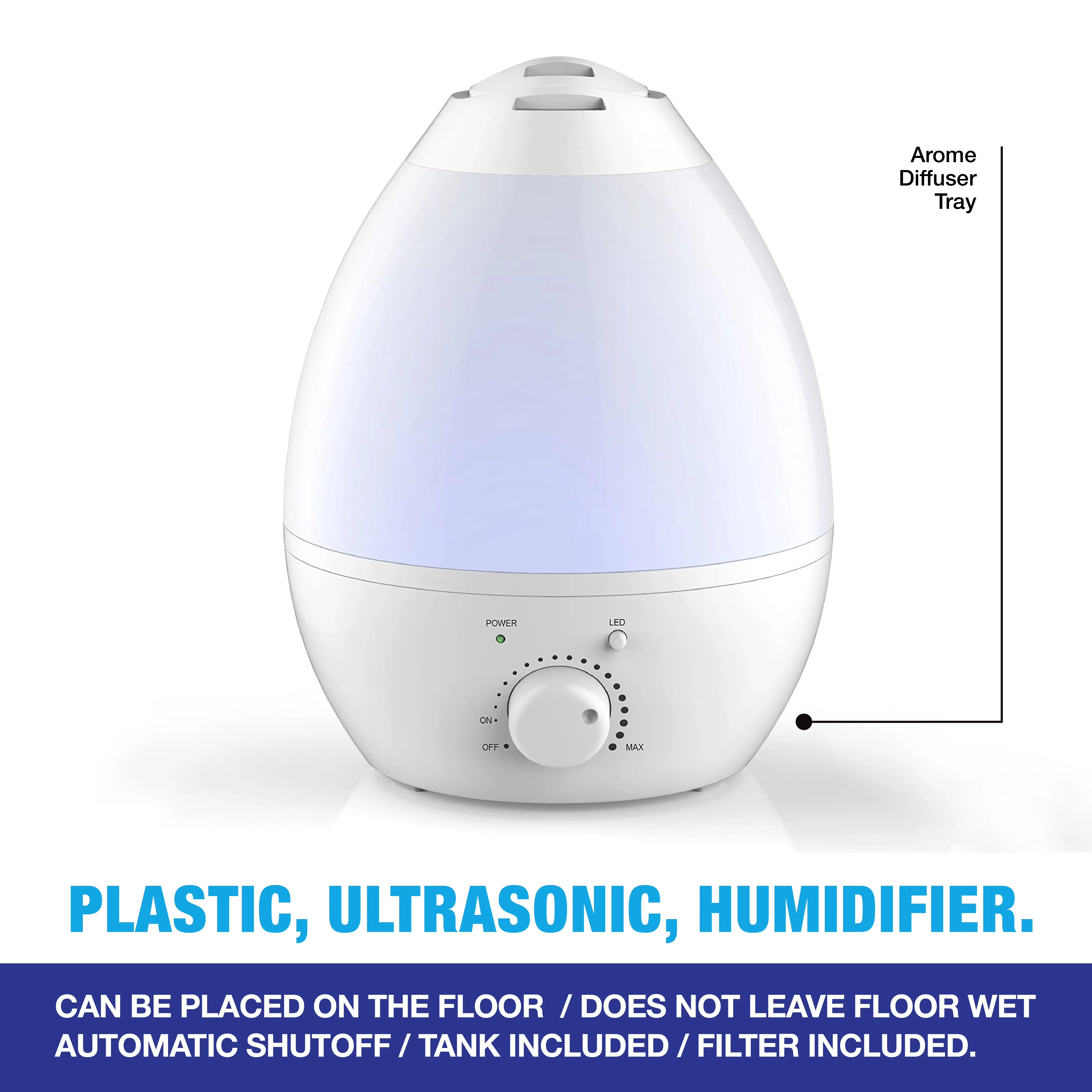 Sleek Humidifier with Oil Diffuser, Water Level Indicator, Automatic Shut-Off - White Model D67C53