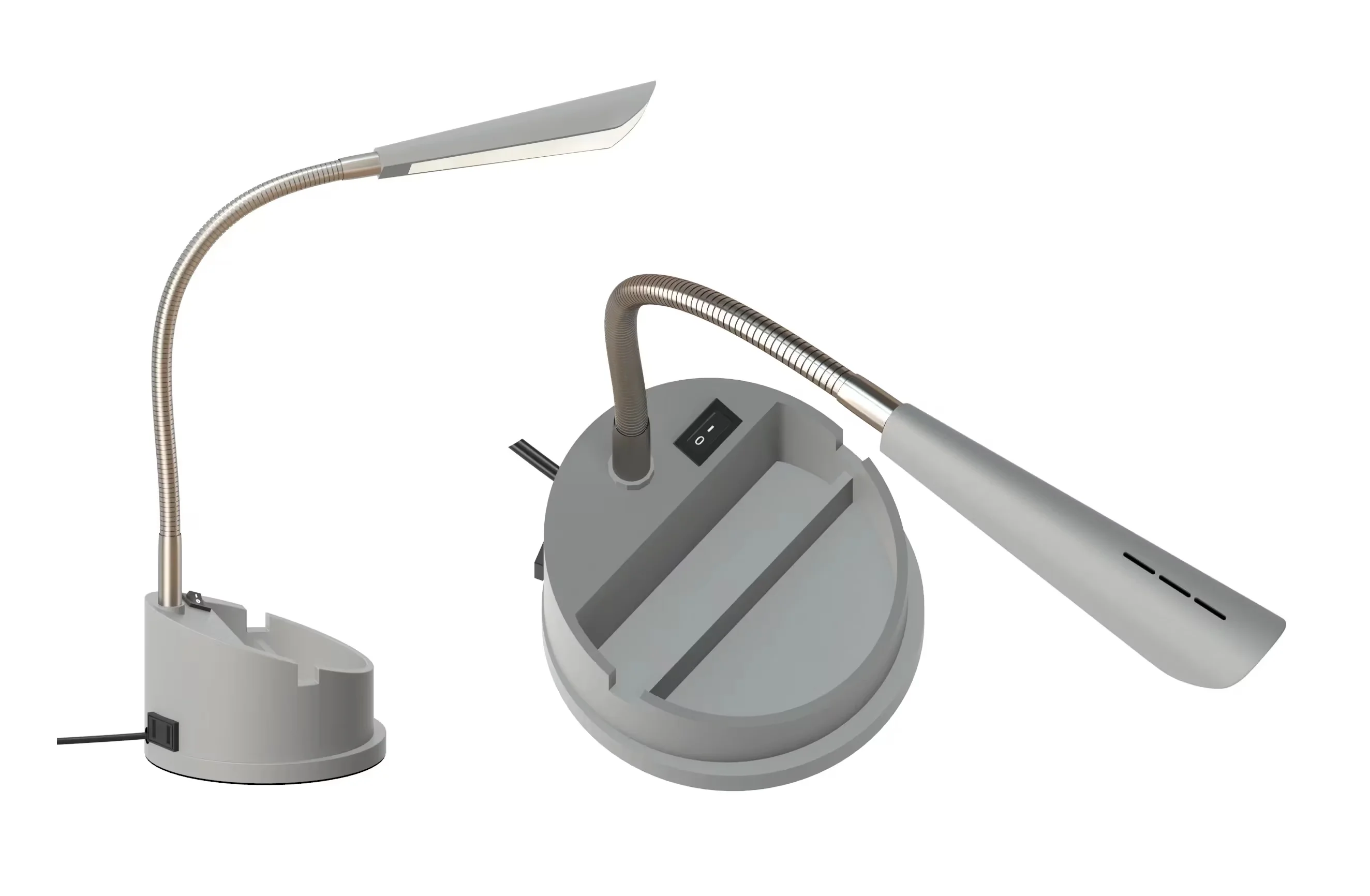 Reliable Desk Lamp with LED, Power Outlet, 16.25 in Integrated LED Adjustable Head - Gray Plastic Model 63608D