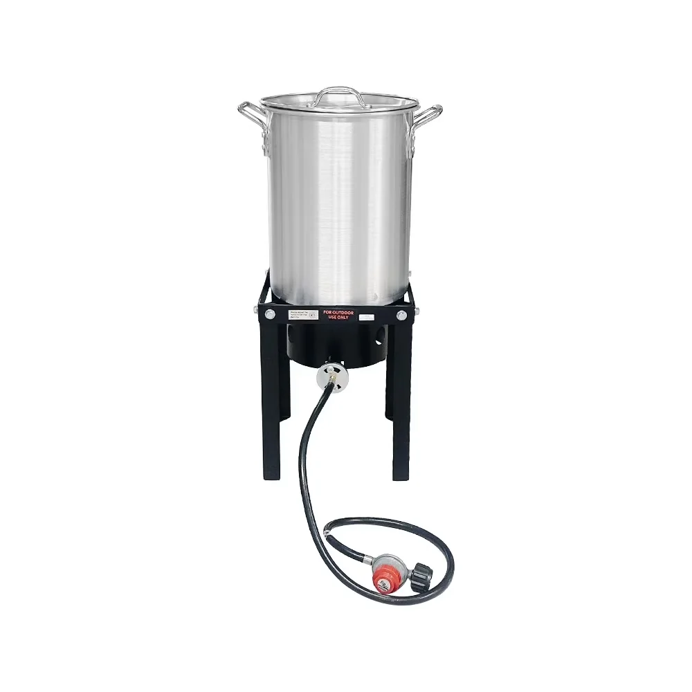 Classic Outdoor Fryer with 37000 BTU, 30 Qt Turkey and Fish Boiler Pot, 37000 BTU Burner - Black, Silver, Multicolor Aluminum Model 092BFB