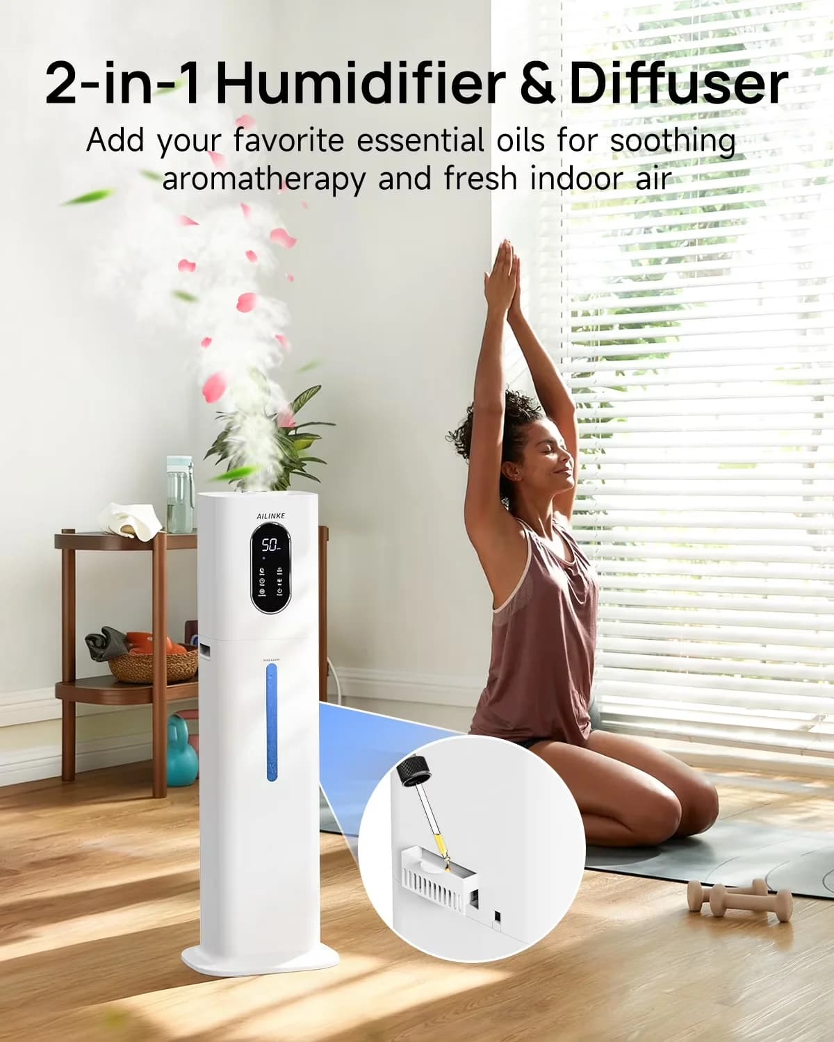 Compact Humidifier with Automatic Shut-Off, Automatic Moisture Control, Adjustable Humidistat - White for Home Model 55EAE4