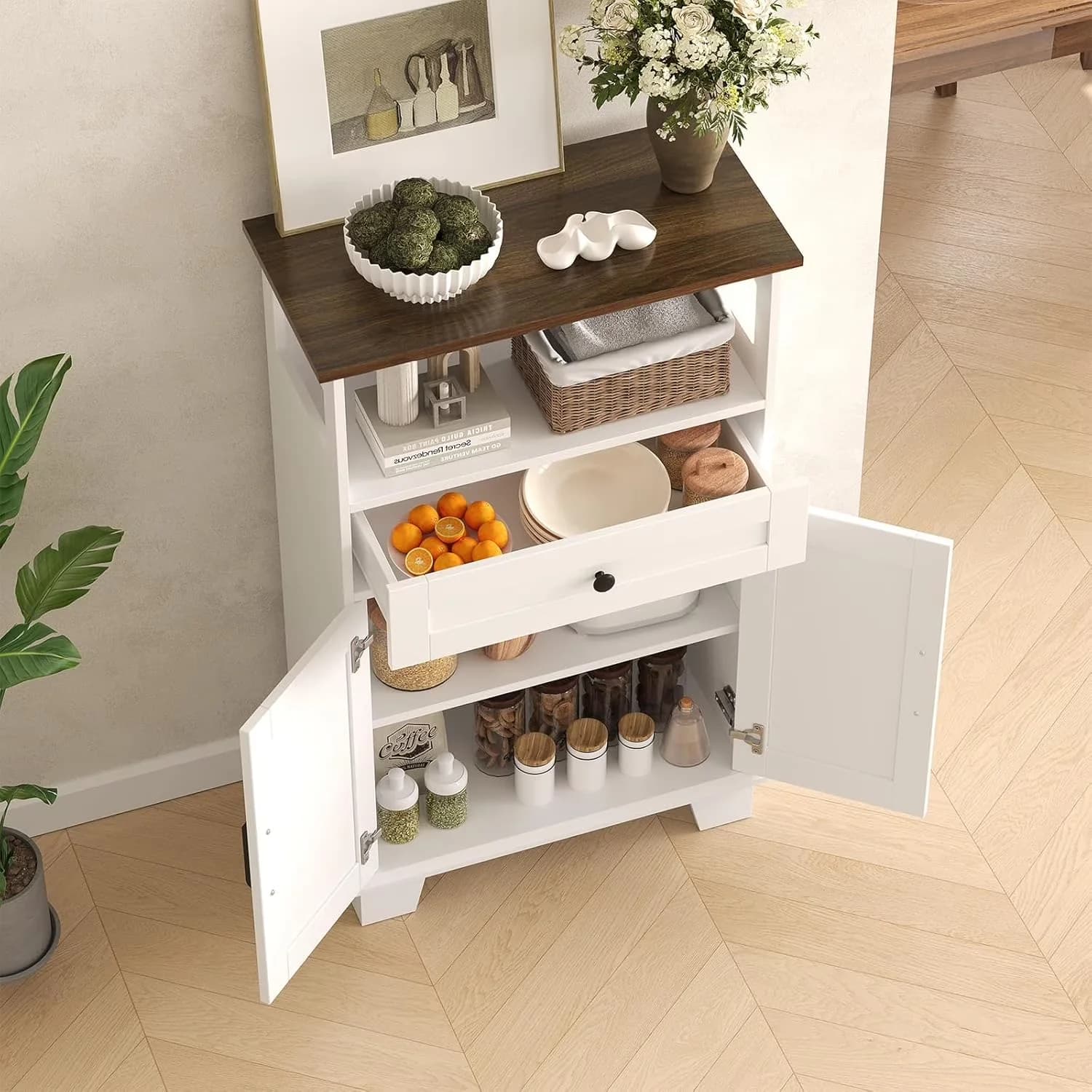 Classic Kitchen Renovation with Adjustable Shelves, Soft Close Doors, Stain Resistant - Engineered Wood White for Living Room, Bathroom Model 10D8F2