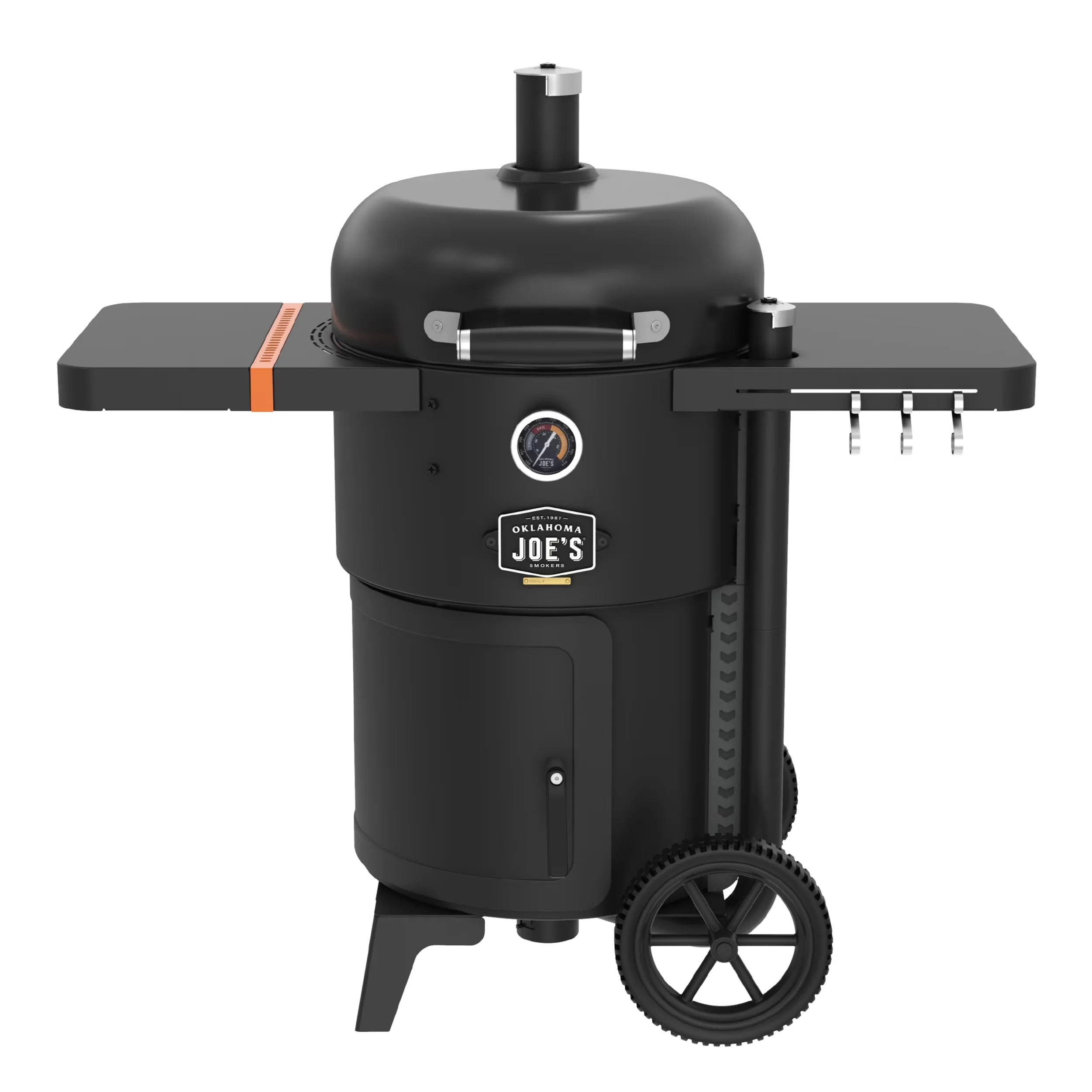 Smoker Reliable with Tool Holder, Grease Pan - Heavy Duty Steel Black Bronco Model 3F86CC