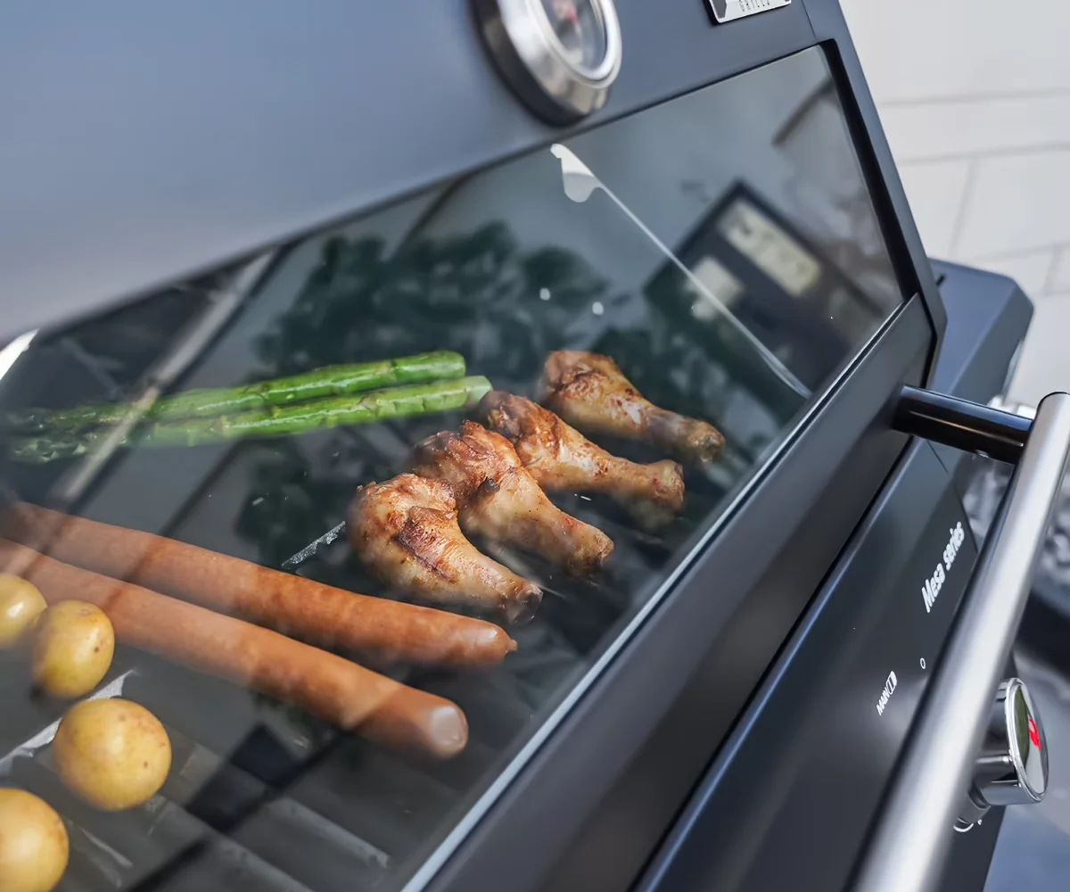 Versatile Gas Grill with LED, Warming Rack, Tool Holder - Stainless Steel Black Model 76DFDE