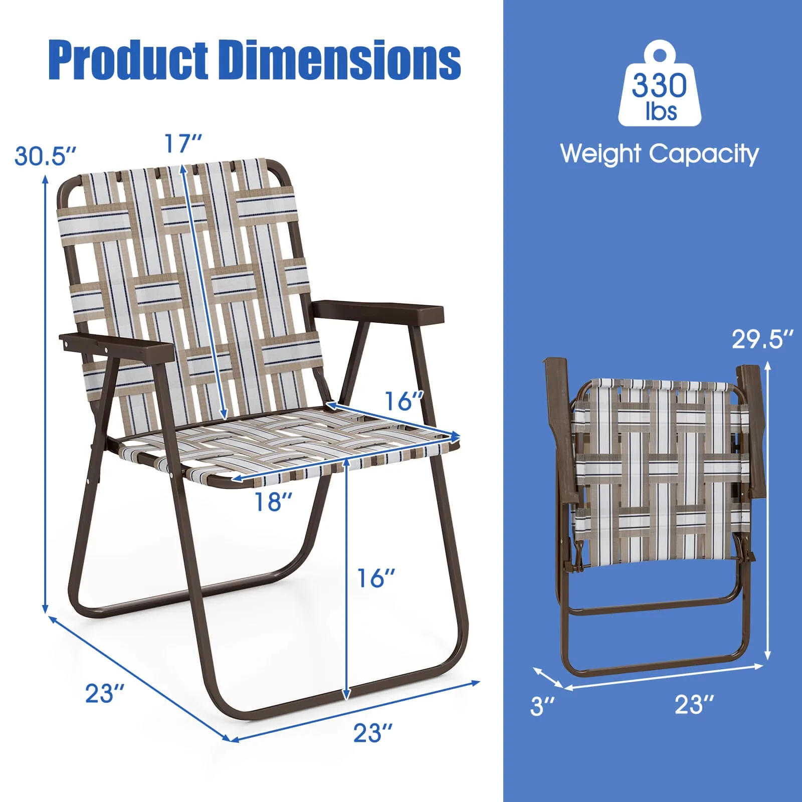 Essential Beach Chair with Folding, Folding Chairs Set of 6, Armrests - Brown Model 4FA503